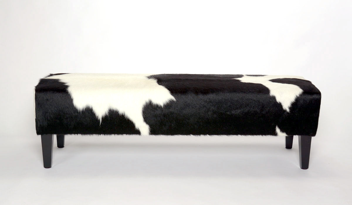 Premium Cowhide Ottoman with Sturdy Wood Legs - 59