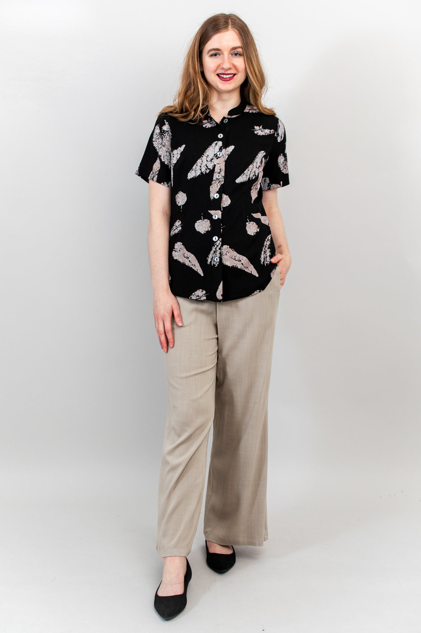 Debra Top - Leaf Shadow Linen Bamboo Blouse | Women's Fashion Final Sale | Perfect for Summer Outfits & Casual Wear