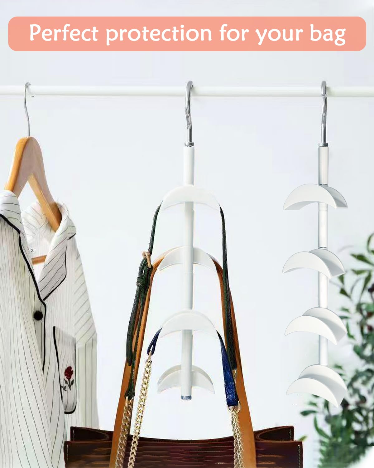 Rotating Purse Hanger for Closet Organizer - White Purse Holder Hook for Handbags, Totes, Scarves & Belts | Space-Saving Closet Storage Solution for Purses & Accessories