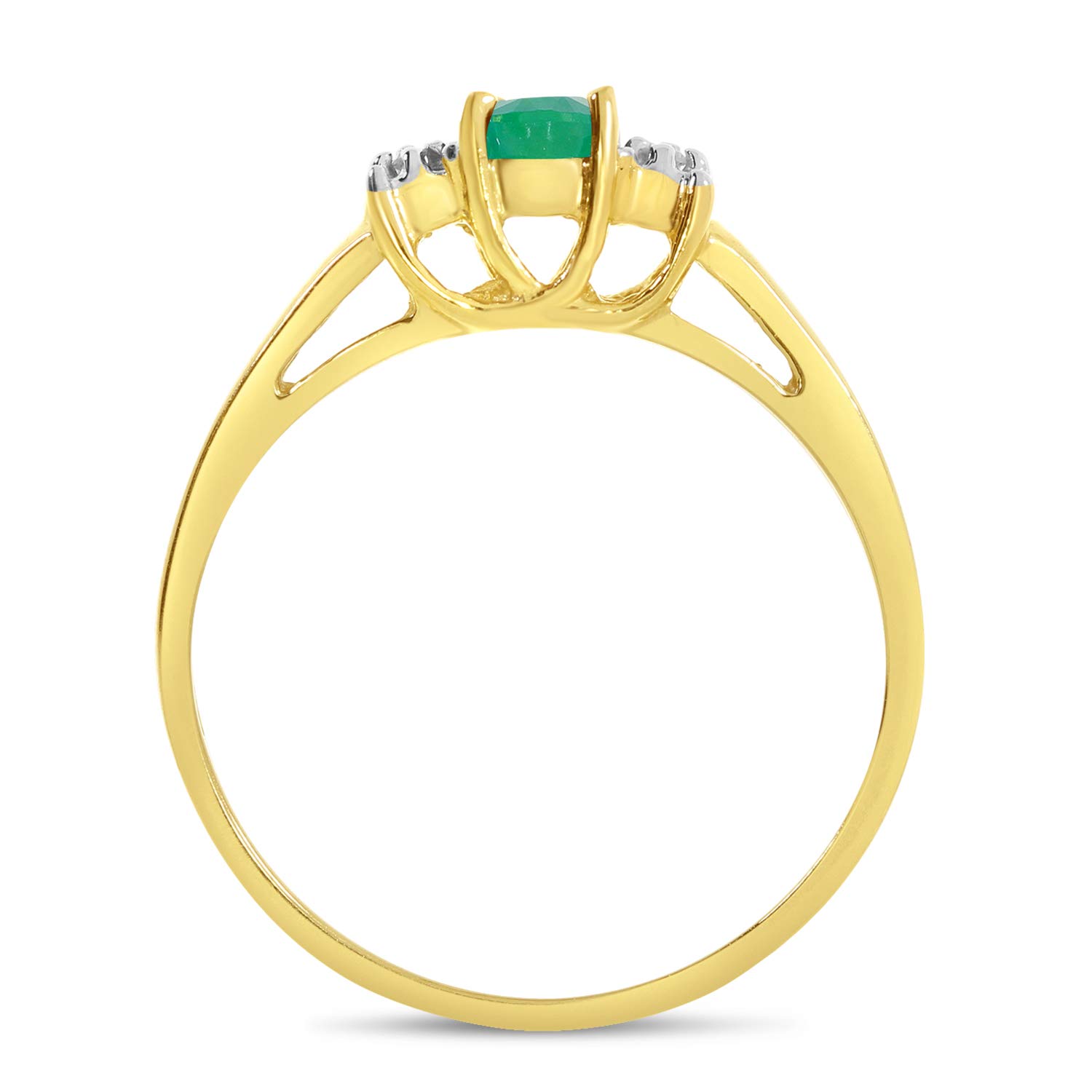 14K Yellow Gold Round Emerald and Diamond Ring for Women - Elegant Engagement, Wedding, Anniversary Gift - Perfect for Special Occasions