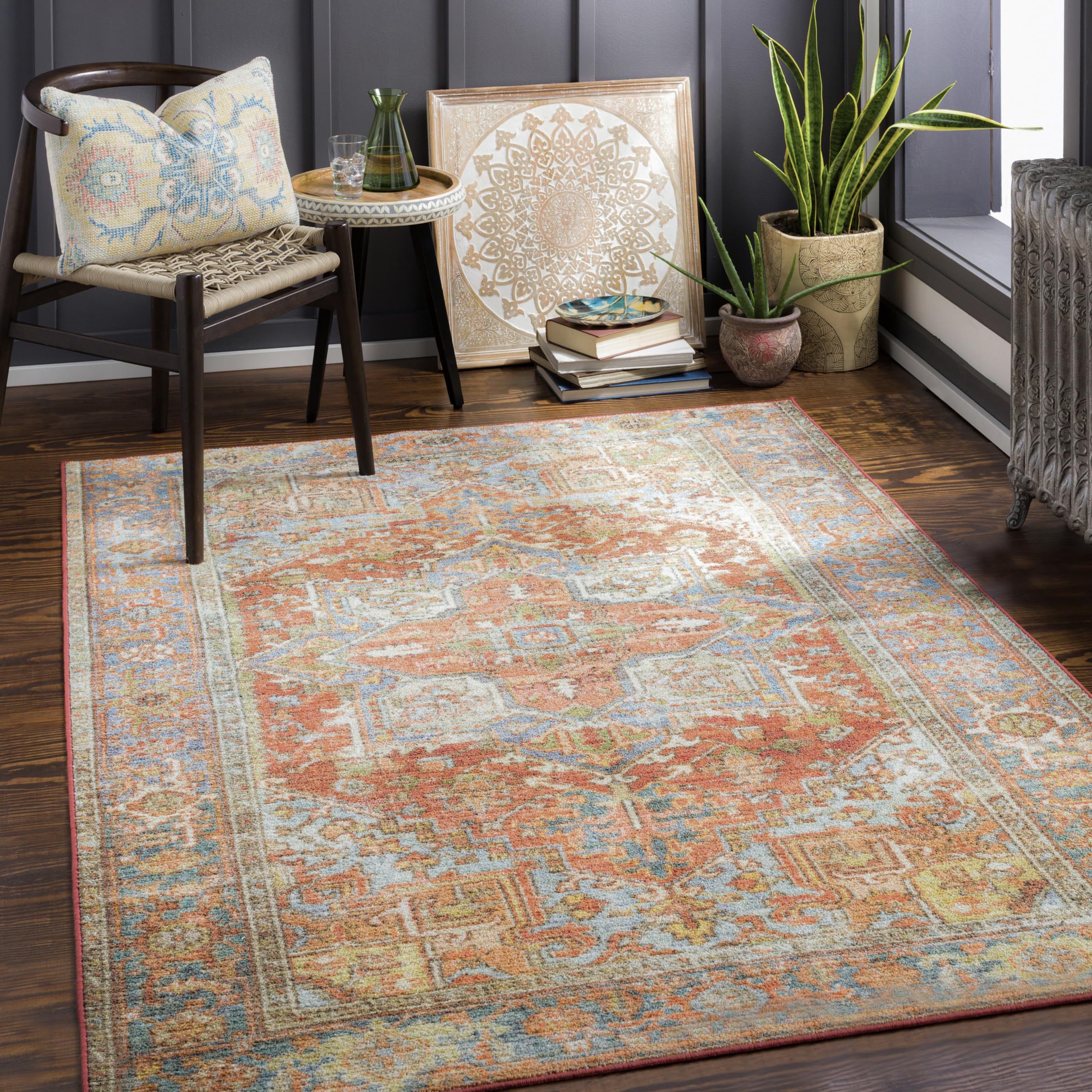Mark&Day Washable Runner Rug 3x7 - Traditional Burnt Orange & Beige Area Carpet for Hallway, Kitchen, Bedroom, Living Room | Machine Washable, Non-Slip Backing (2'7