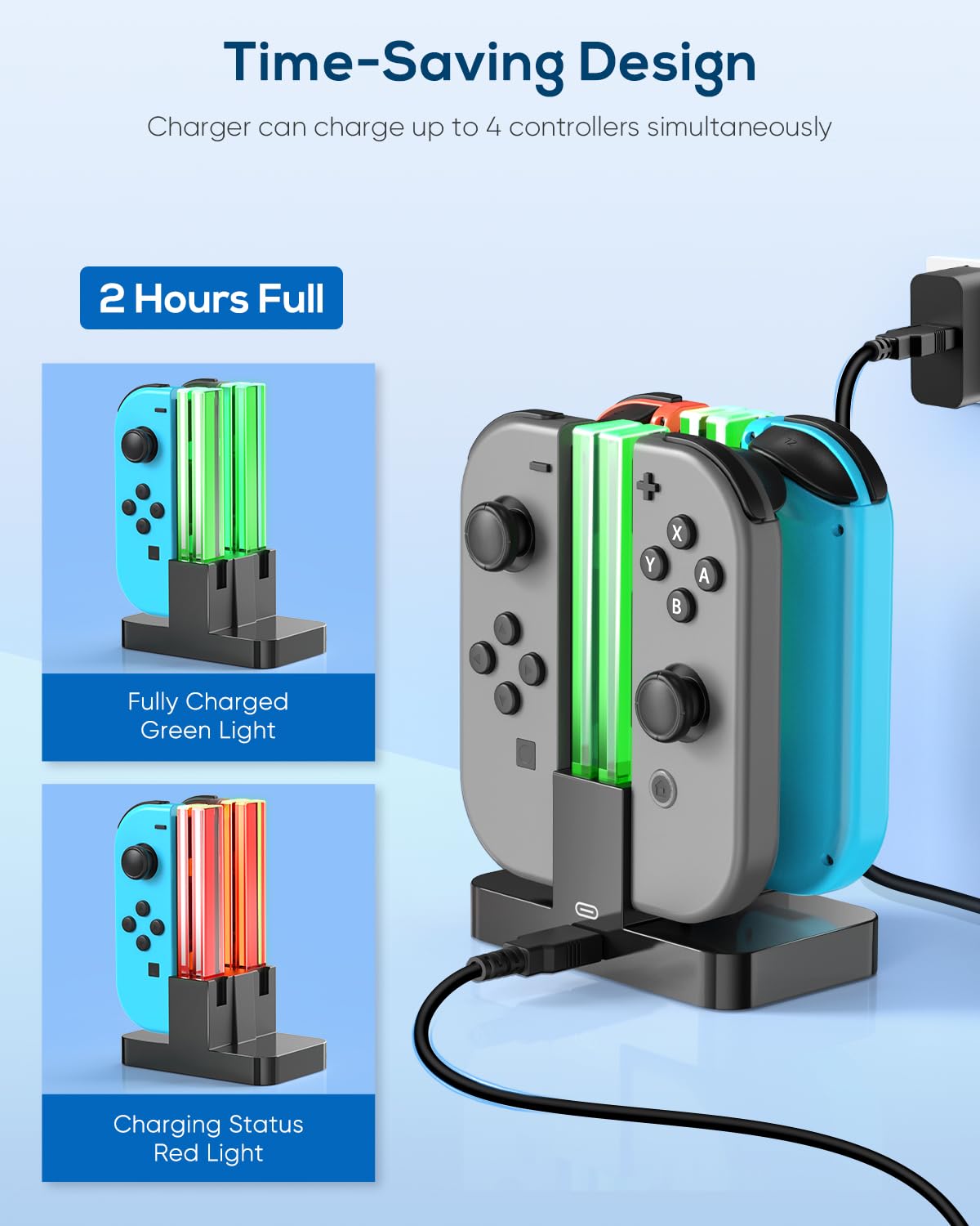 Nintendo Switch & Switch OLED Charging Dock Replacement with USB-C Cable - Joy-Con & Wii Controller Dock Station - Perfect for Gaming at Home or Travel (Black)