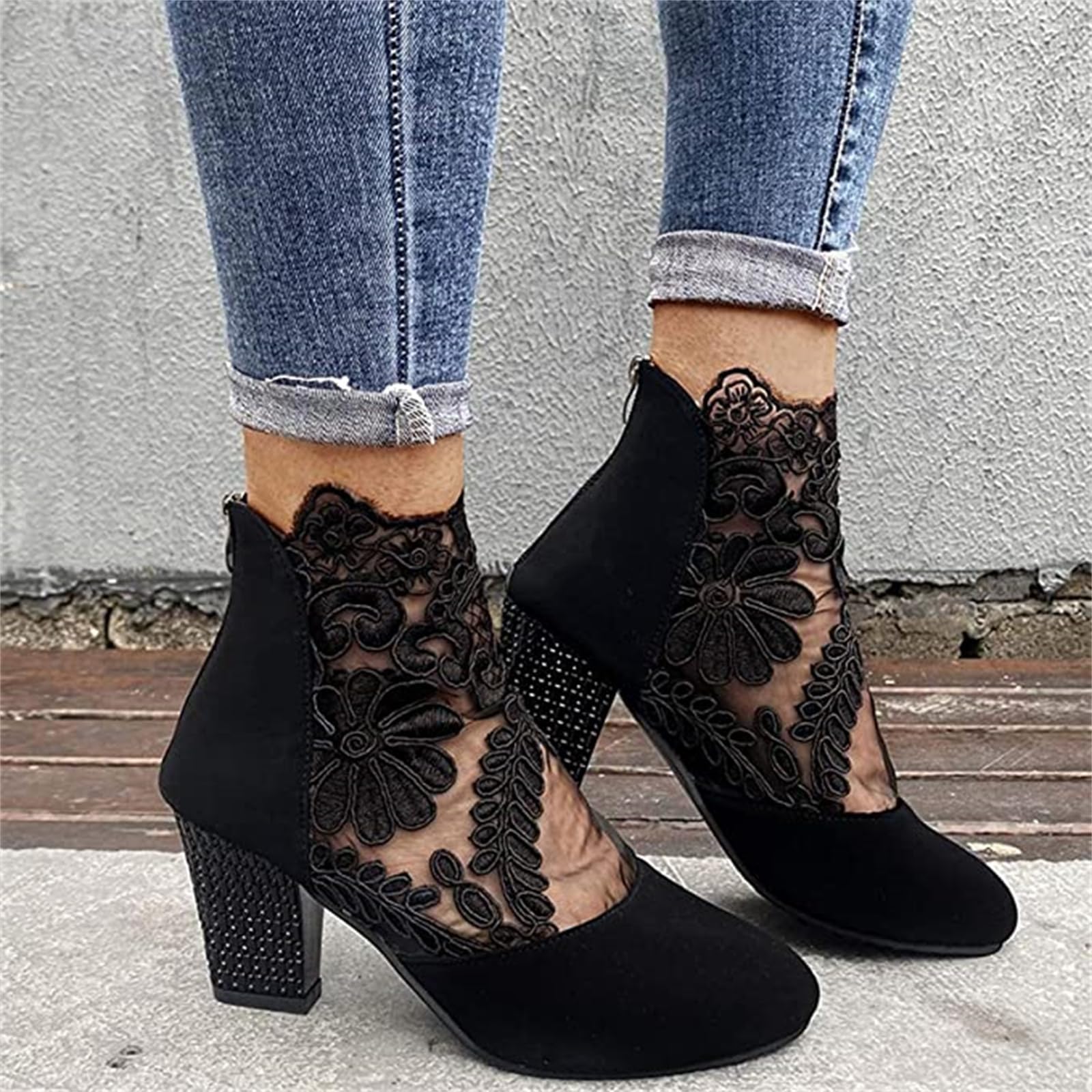 Lausiuoe Women's Low Heel Ankle Boots - Chunky Block Heel Dress Booties with Side Zipper | Wide Width Comfort | Perfect for Western Style, Office Wear & Casual Outfits