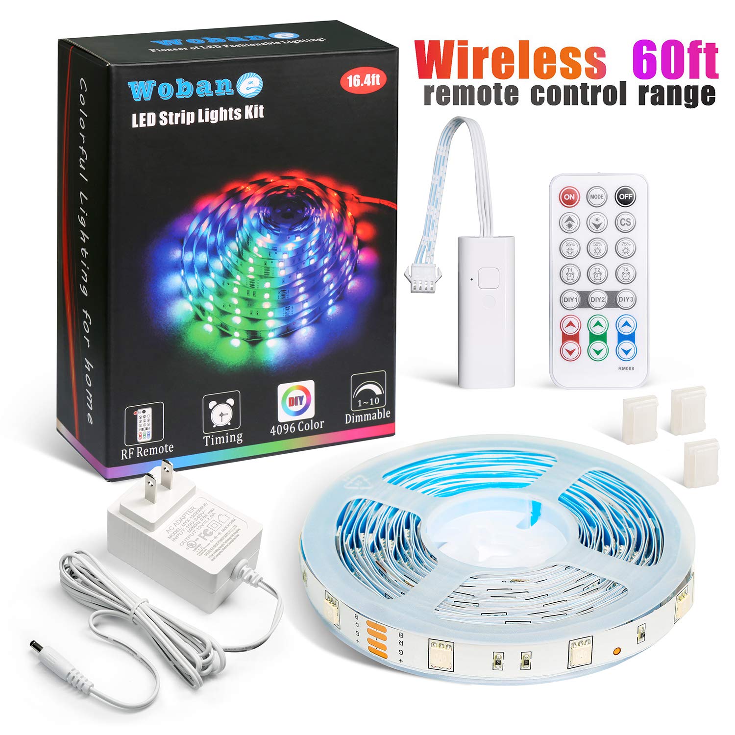 WOBANE 16.4ft RGB LED Strip Lights with RF Remote - Color Changing Flexible Tape Lights for Bedroom, Kitchen, TV Backlight & Home Decor | Perfect for Mood Lighting, Gaming Setup, and Party Decorations