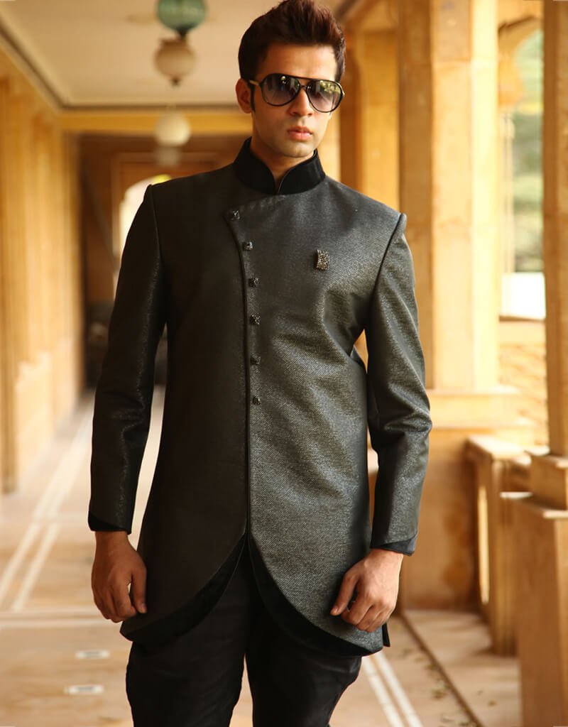 Black Indo-Western Finesse Corex Brocade Churidar - Elegant Ethnic Wear for Festivals, Weddings & Special Occasions