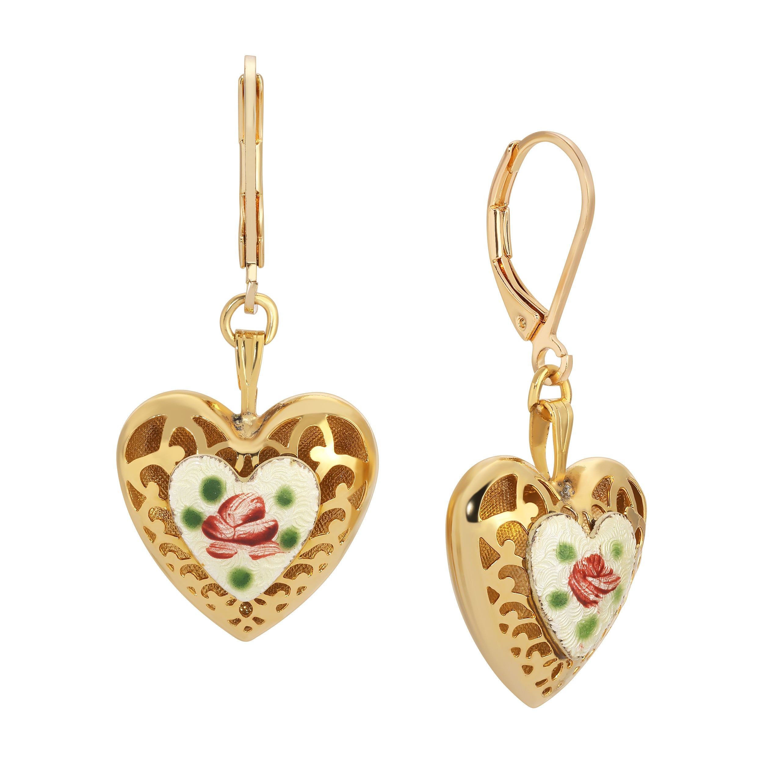 1928 Vintage Pink Rosebud Heart Drop Earrings - Handmade Jewelry for Women - Perfect for Weddings, Anniversaries & Romantic Date Nights
