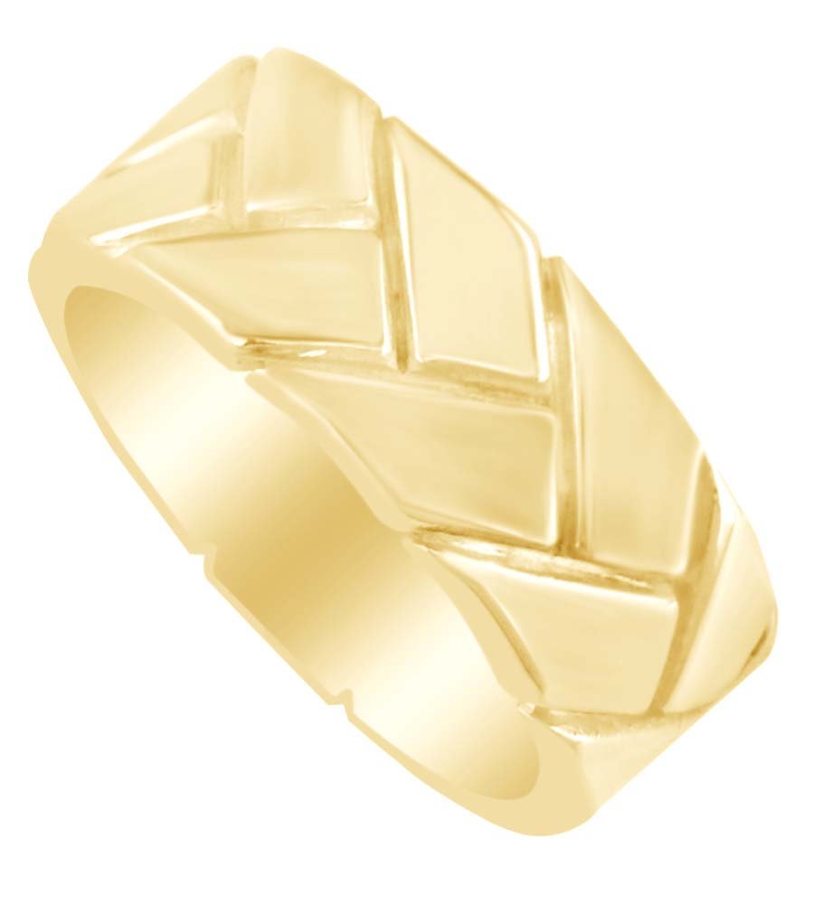 AFFY 9mm Men's Wedding Band Ring - 14k Gold Over Sterling Silver Woven Design for Grooms, Anniversaries & Special Occasions