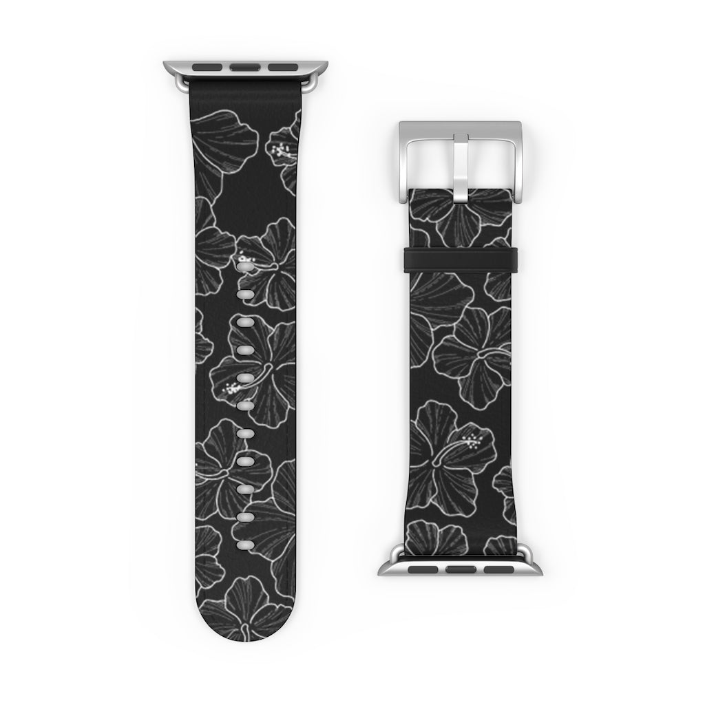 Premium Hibiscus 'Ele'ele' Apple Watch Band - Floral Design, Soft Silicone, Adjustable Fit for Series 1-9 & SE - Perfect for Workouts, Outdoor Activities & Fashion Accessories