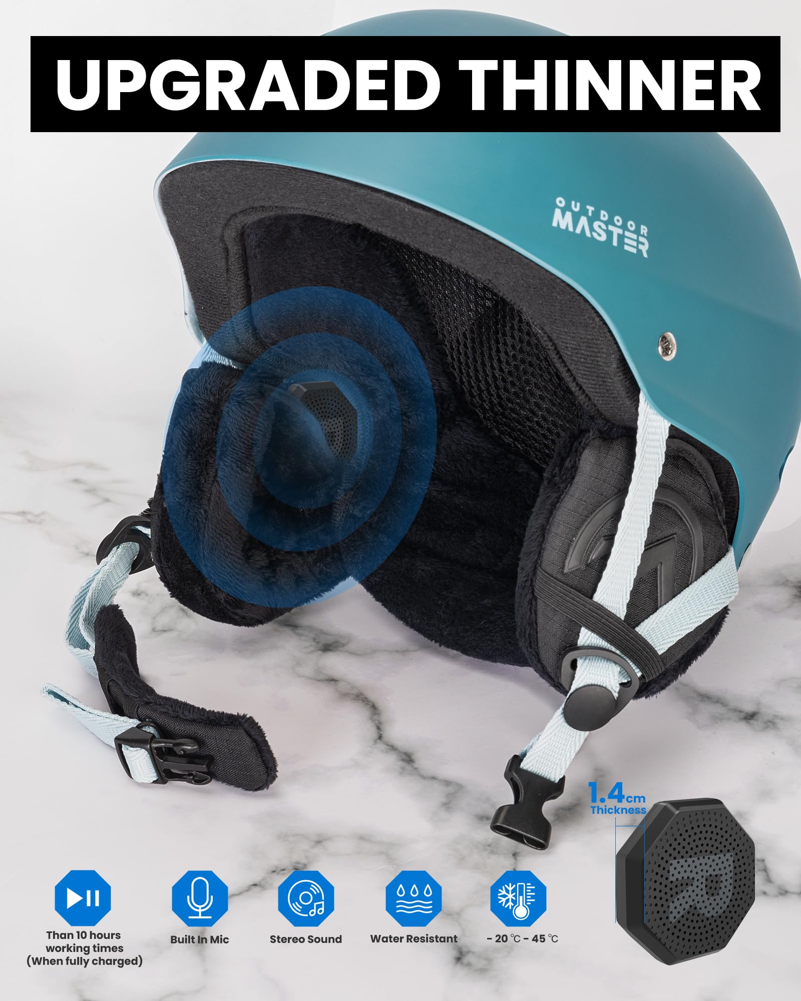 OutdoorMaster Ski Helmet Headphones - True Wireless Bluetooth Headset with Charging Case, Built-in HD Speaker Chip, Compatible with All Audio Ready Snowboard & Ski Helmets | Perfect for Skiing, Snowboarding & Winter Sports