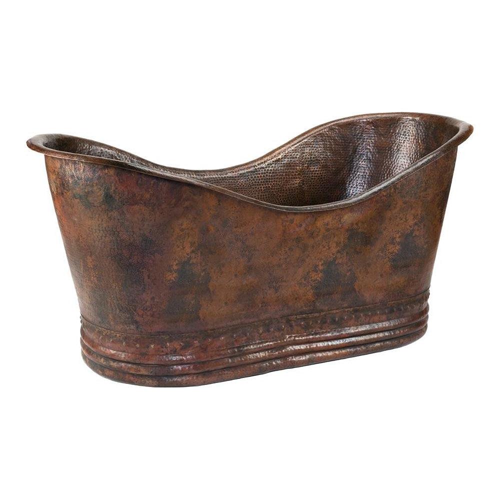 Premium 67-Inch Hammered Copper Double Slipper Bathtub (BTD67DB) - Luxurious Freestanding Soaking Tub for Spa-Like Bathroom Retreat