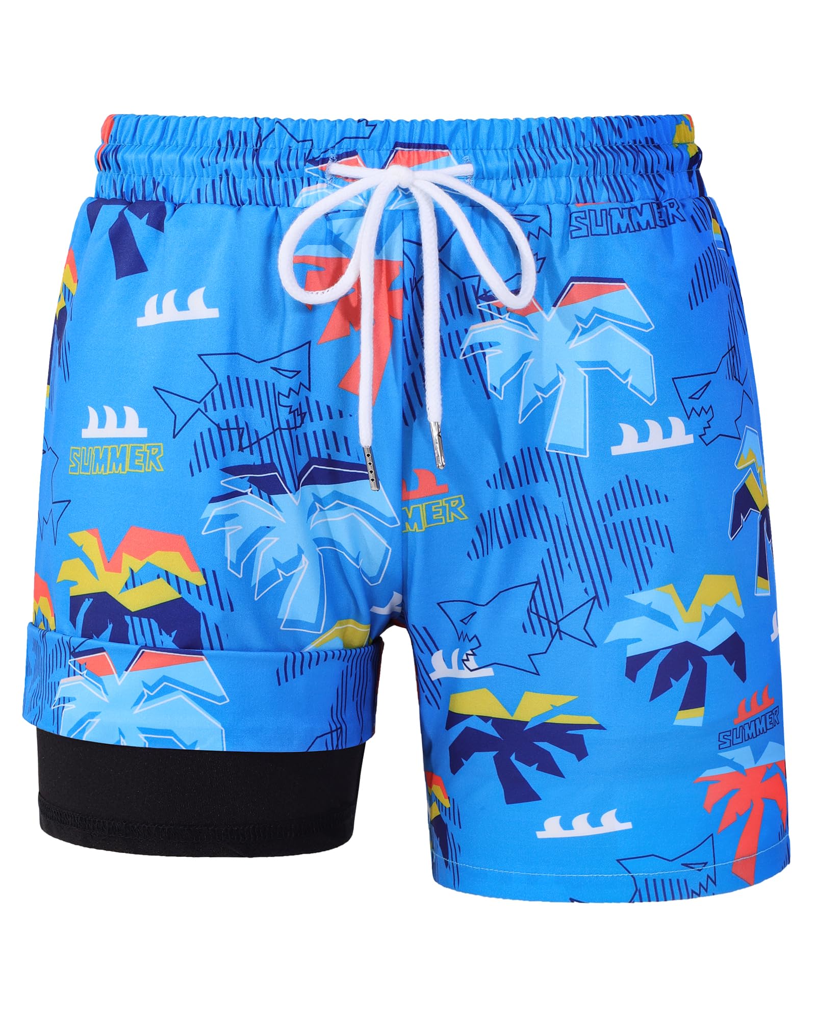 HASMES Boys Swim Trunks with Compression Liner - Quick Dry Bathing Suits & Board Shorts for Kids Age 5-14 Years - Perfect for Swimming, Beach, Pool & Water Sports Activities