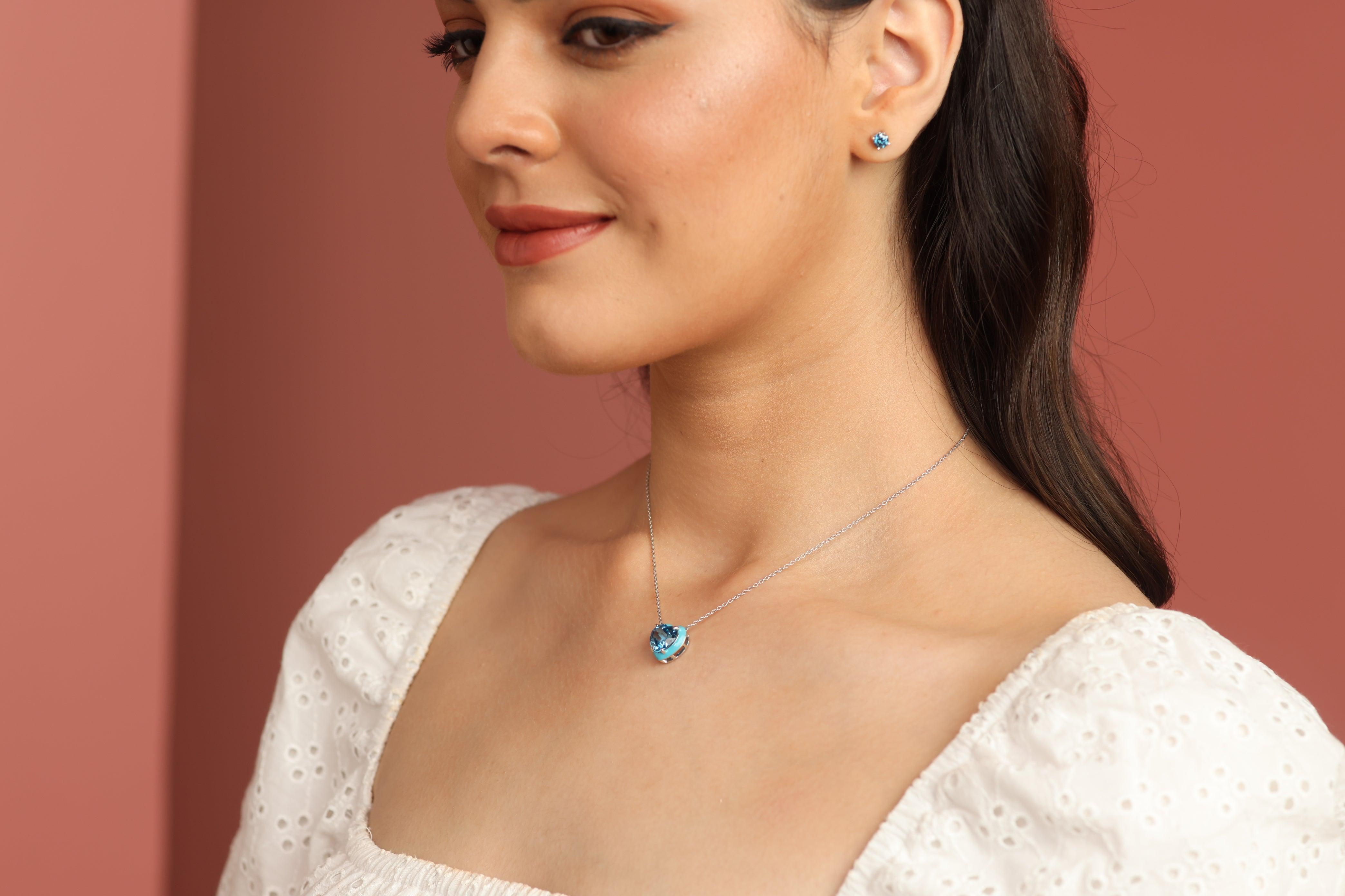Natural Blue Topaz Heart Pendant Necklace for Women - Sterling Silver 925 Jewelry Gift for Valentine's Day, Anniversary & Special Occasions