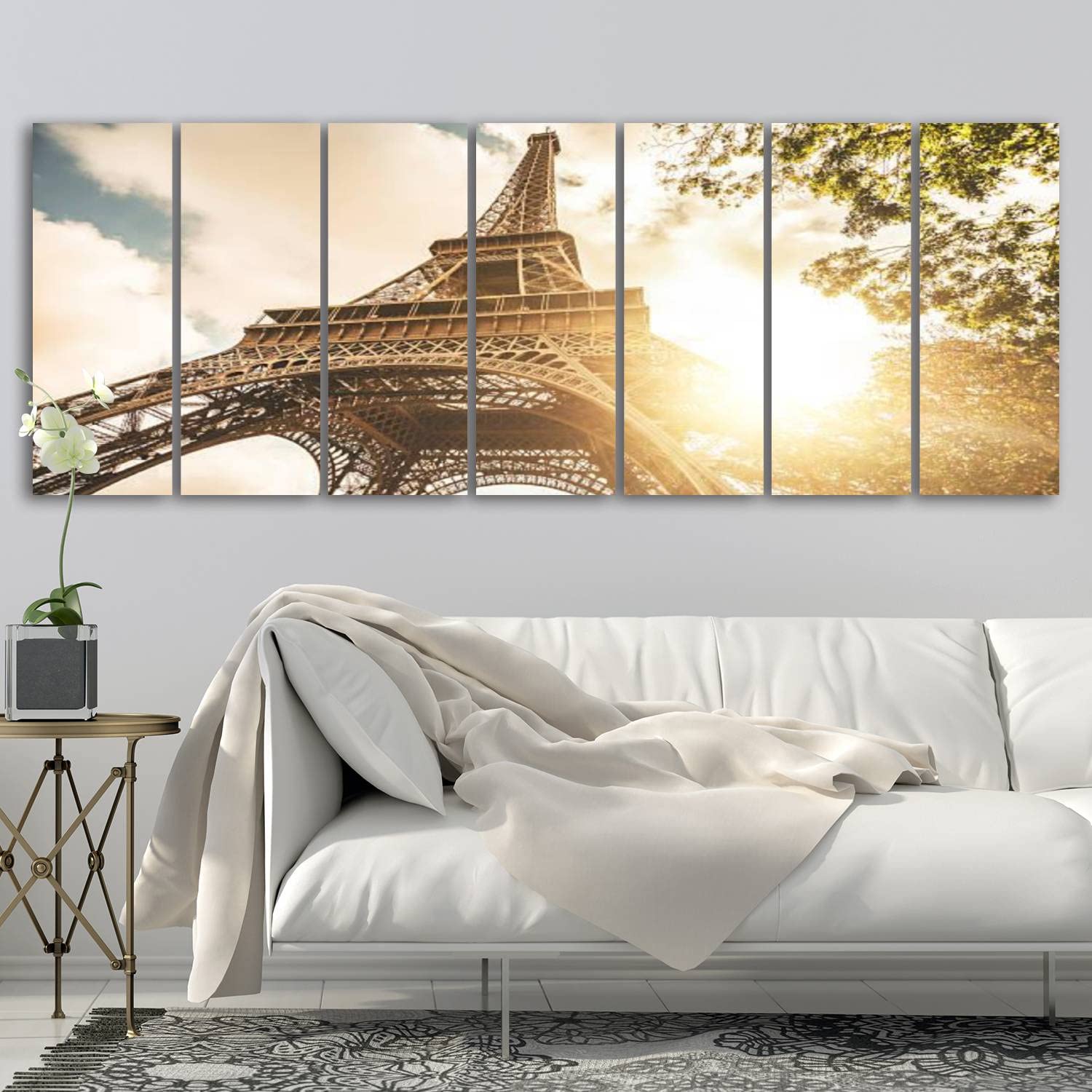 IGOONE 7-Panel Canvas Wall Art - Eiffel Tower Sunset Painting, Modern Framed Poster Ready to Hang for Living Room, Bedroom & Office Decor | Perfect Gift for Home Interior Design