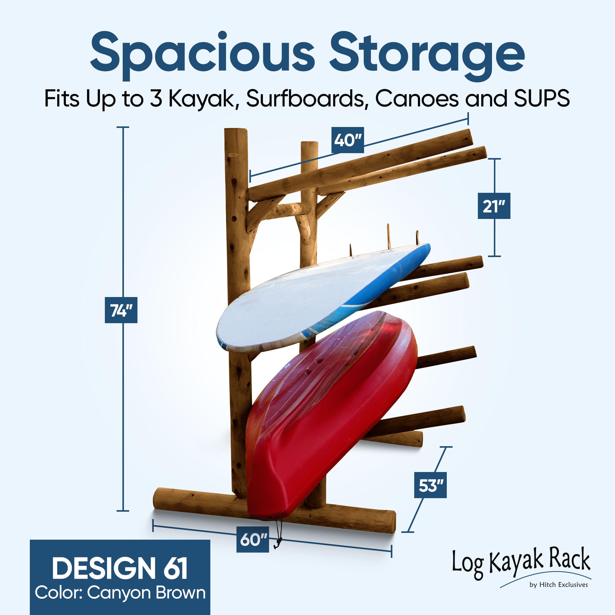 3-Place Freestanding Kayak Storage Rack - Heavy Duty Canoe, SUP, Paddle Board & Surfboard Holder for Outdoor, Garage or Backyard Storage - Perfect for Water Sports Enthusiasts