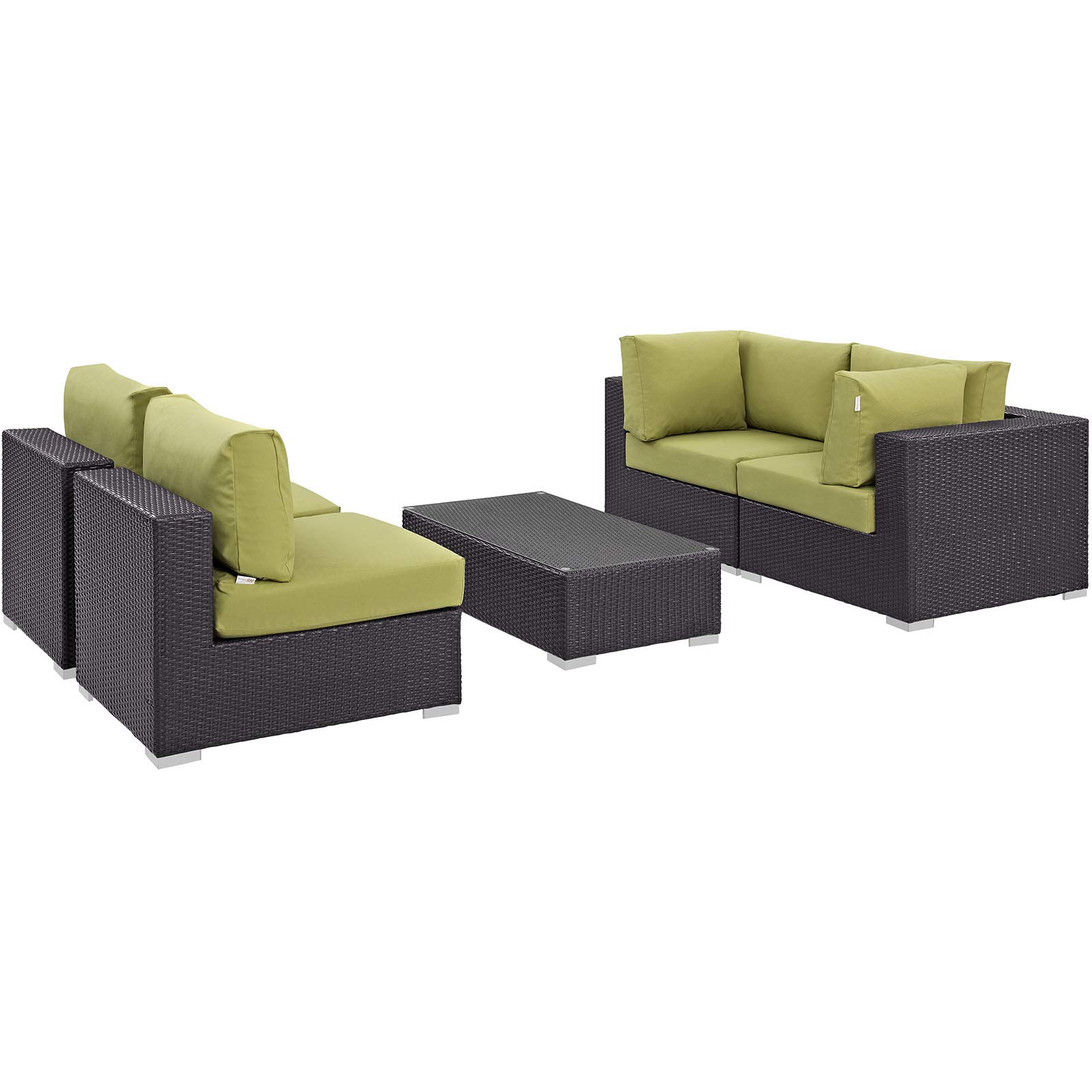 Modway Convene 5-Piece Wicker Rattan Outdoor Patio Furniture Set - Espresso & Peridot Color - Perfect for Backyard, Garden, Poolside or Terrace Relaxation