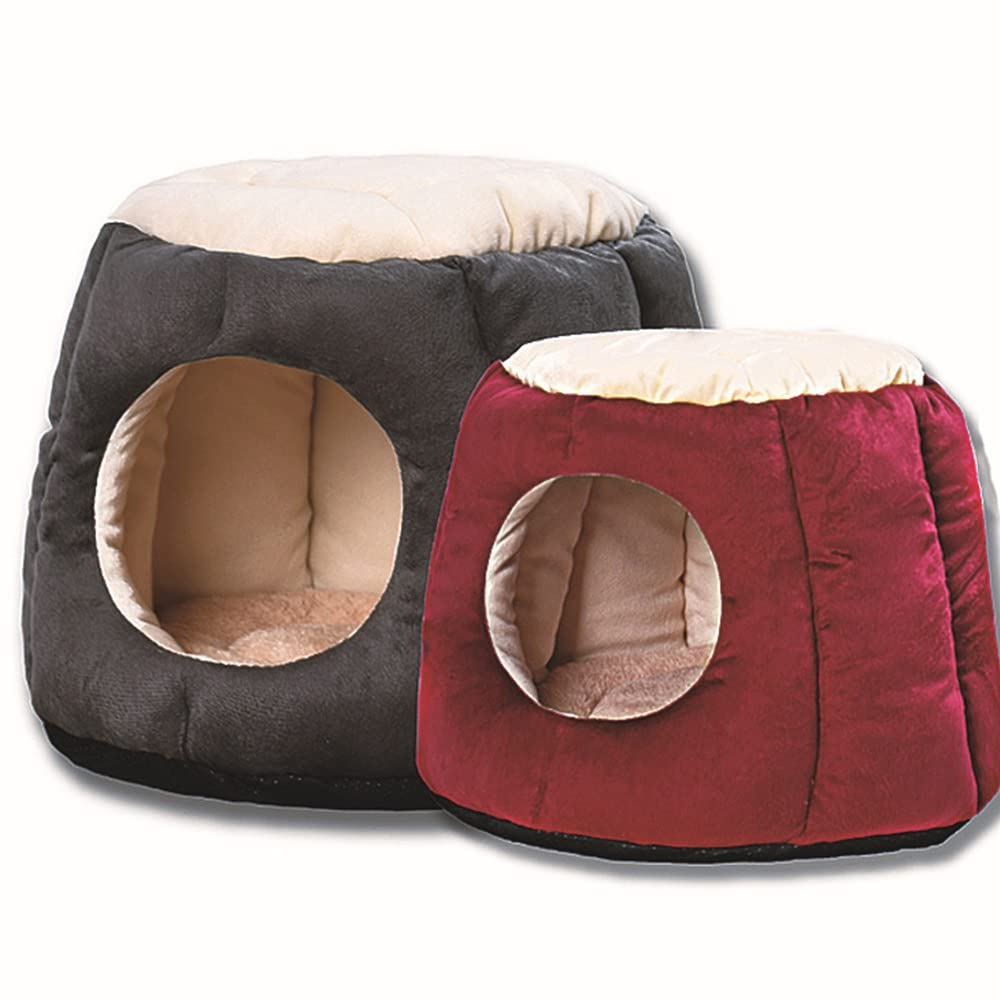 Cozy Warm Pet Bed for Cats & Small Dogs - Indoor/Outdoor Cave Nest with Soft Fleece Lining - Winter House for Puppies & Kittens (Wine Red, Small) - Perfect for Cuddling, Sleeping & Keeping Pets Warm in Cold Weather