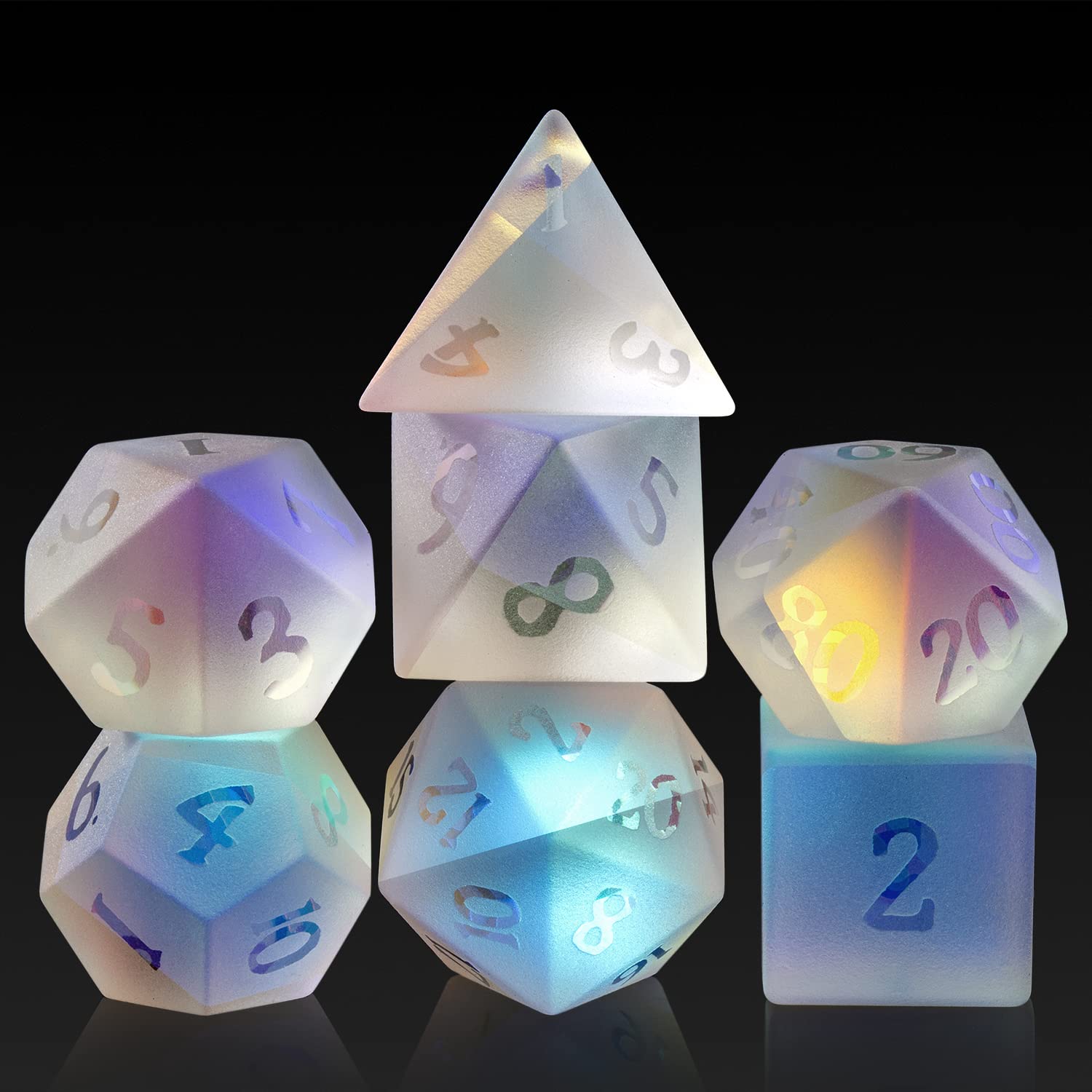 Frosted Rainbow Glass Dice Set - 7-Piece DND Dice for Dungeons & Dragons, Tabletop RPG Games | Durable Matt Glass D&D Dice with Gift Box | Perfect for Gifts, Campaigns & Collectors