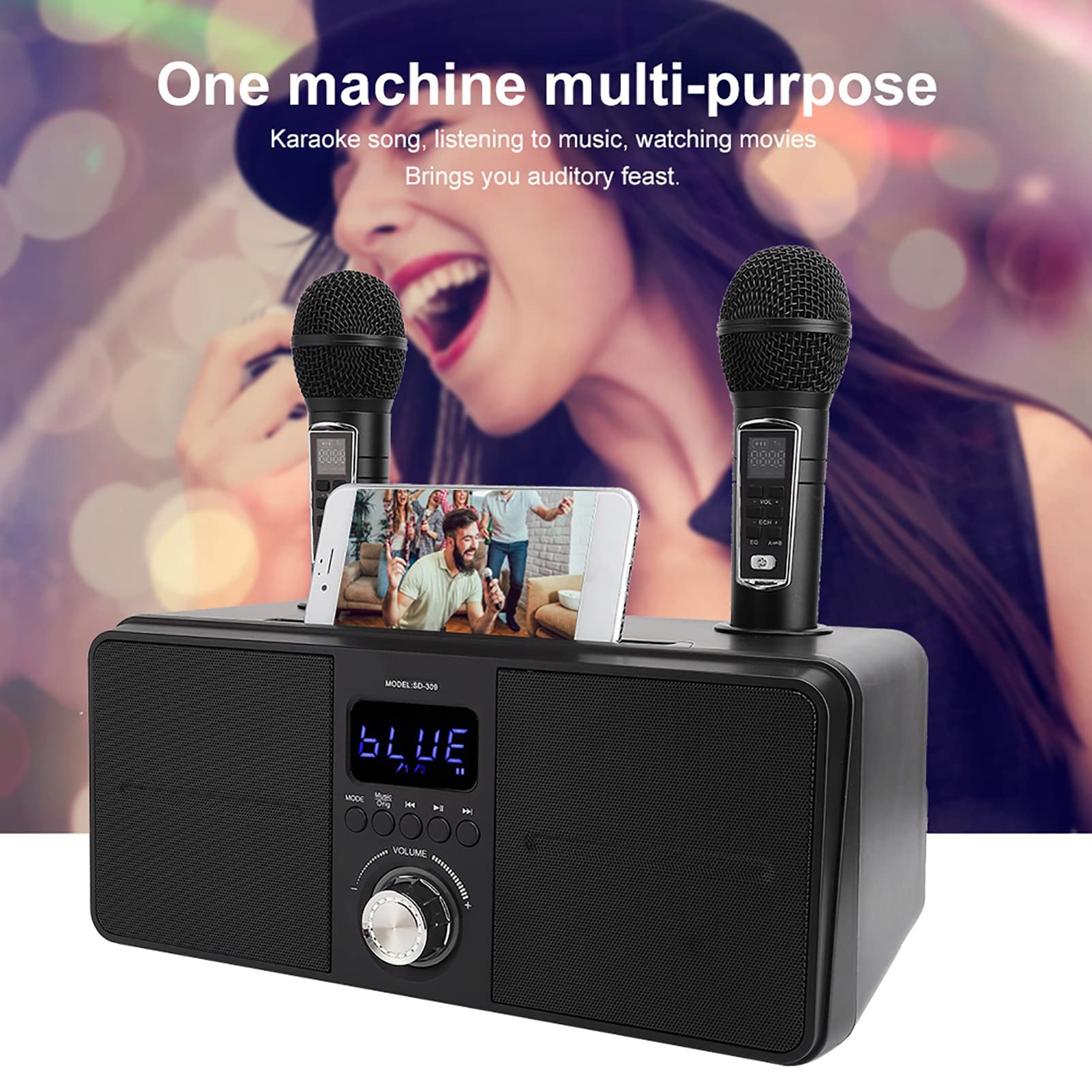Wireless Bluetooth Karaoke Machine with Microphone - Portable Speaker for Home Parties, Singing, Live Audio & Disco Fun - Perfect for Family Gatherings & Entertainment (Black)