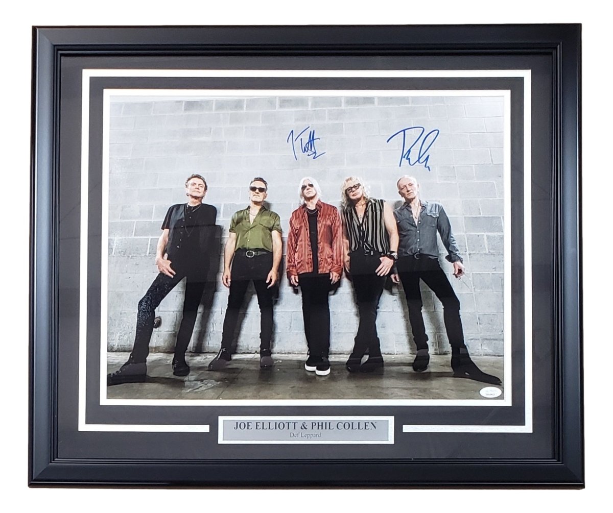 Joe Elliott & Phil Collen Autographed Framed 16x20 Def Leppard Photo with JSA COA - Perfect for Music Memorabilia Collectors & Rock Band Decor