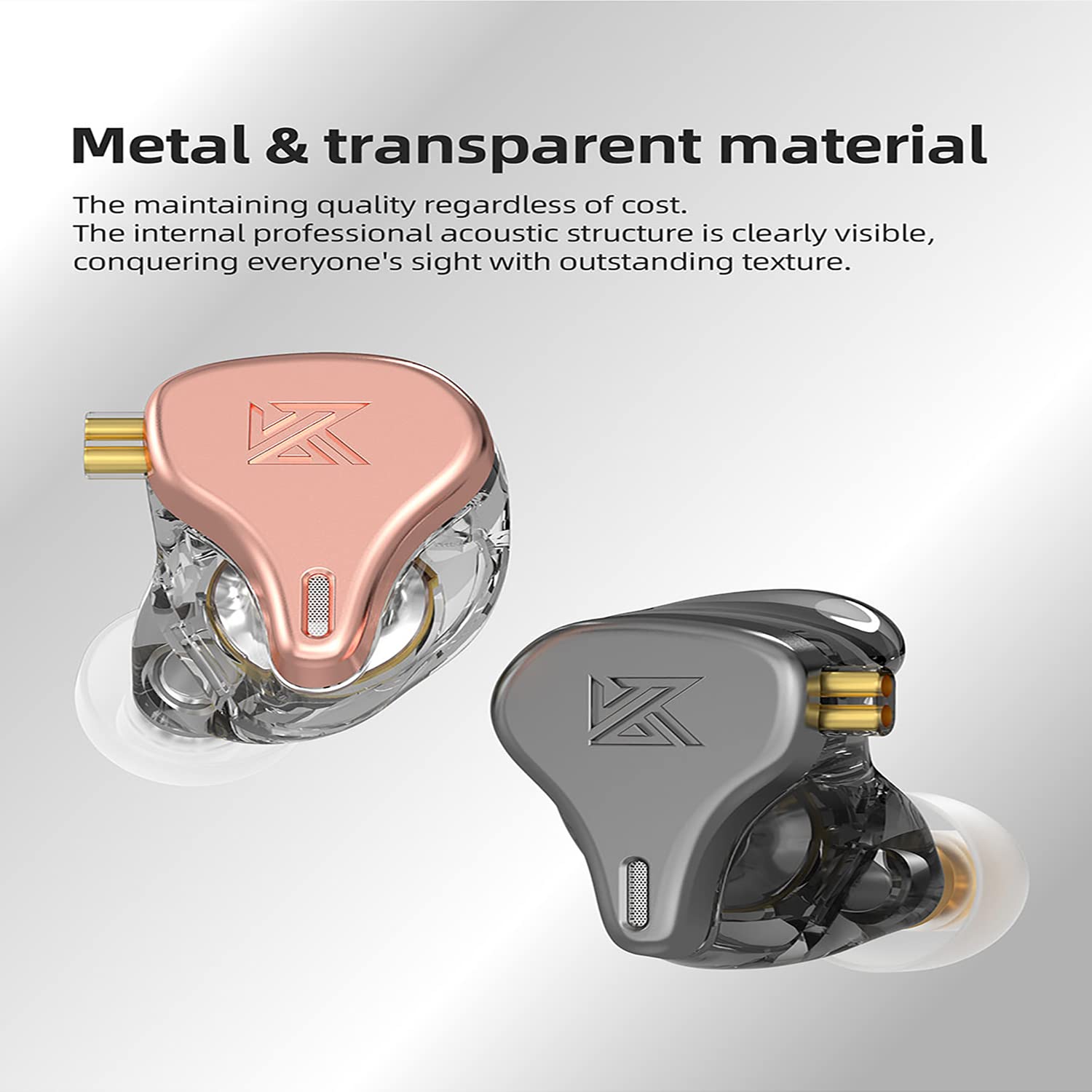 KZ x HBB DQ6S HiFi Wired In-Ear Monitors with Detachable Cable - Professional Noise Cancelling Earphones for Audiophiles & Music Lovers (Rose Gold, No Mic) - Perfect for Studio Recording, Gaming & Travel
