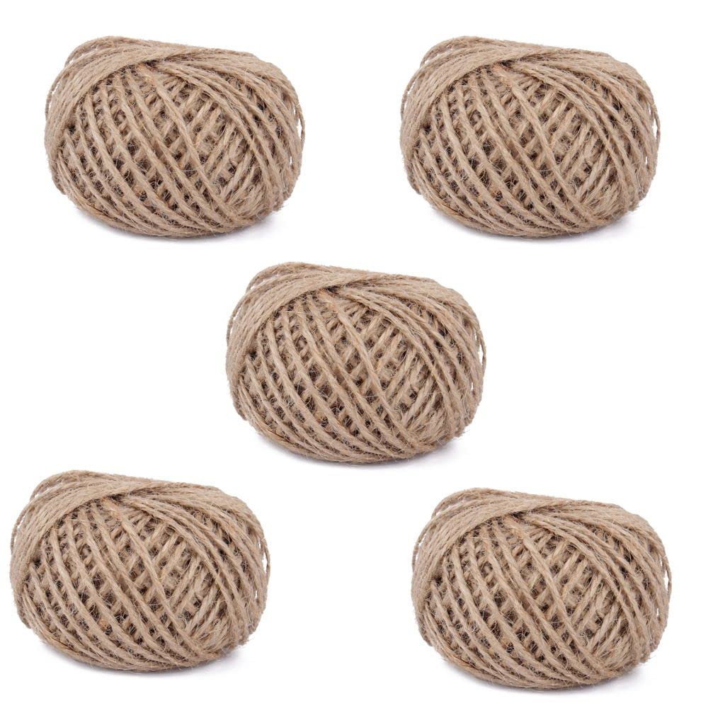 Natural Burlap Twine String - 5 Rolls Jute Cords for Gift Wrapping, Party Decor & DIY Crafts - Eco-Friendly Hessian Rope for Wedding Favors, Rustic Decorations & Packaging Supplies