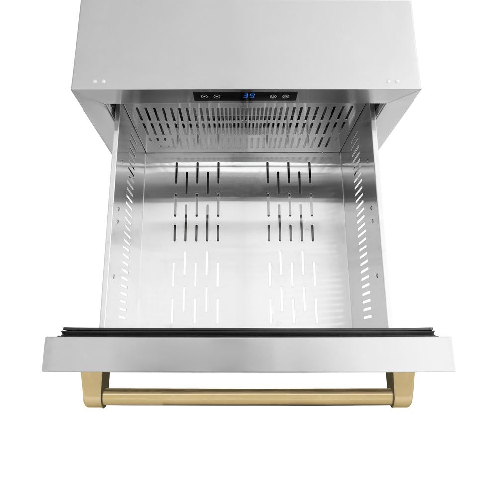 ZLINE Autograph Edition 24 Inch Outdoor Rated Dual Refrigerator Drawer - Stainless Steel Doors with Champagne Bronze Handles (RDSOZ ST 24 CB) | Perfect for Outdoor Kitchens, Patio Bars & Backyard Entertaining