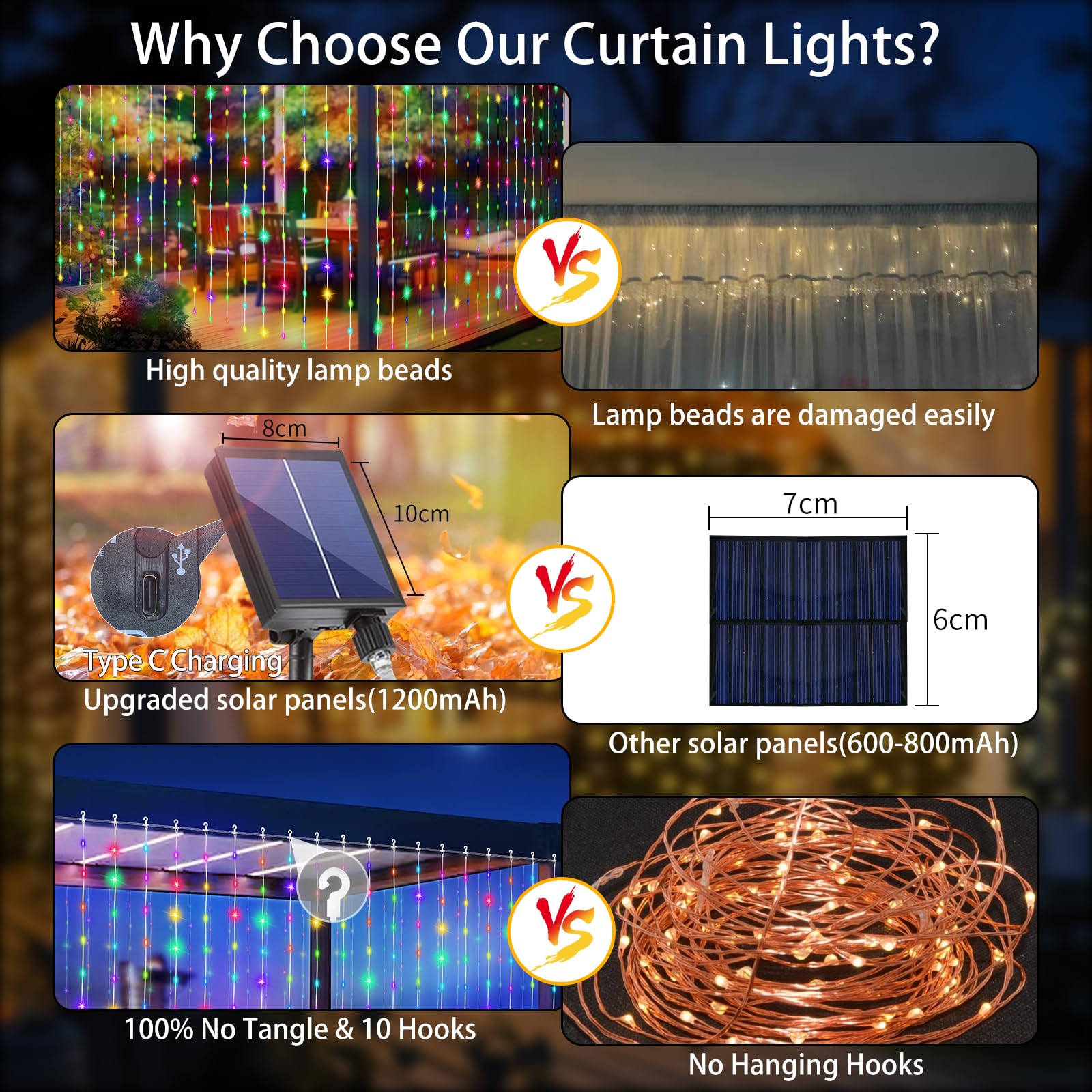 QLIRJAD 300LED Solar Curtain Lights Outdoor Waterproof - USB Rechargeable Fairy String Lights with Remote, 8 Modes, Timer & Dimmable Function for Christmas, Wedding, Gazebo, Window Decor - Perfect for Outdoor Party, Garden, Patio and Backyard Lighting
