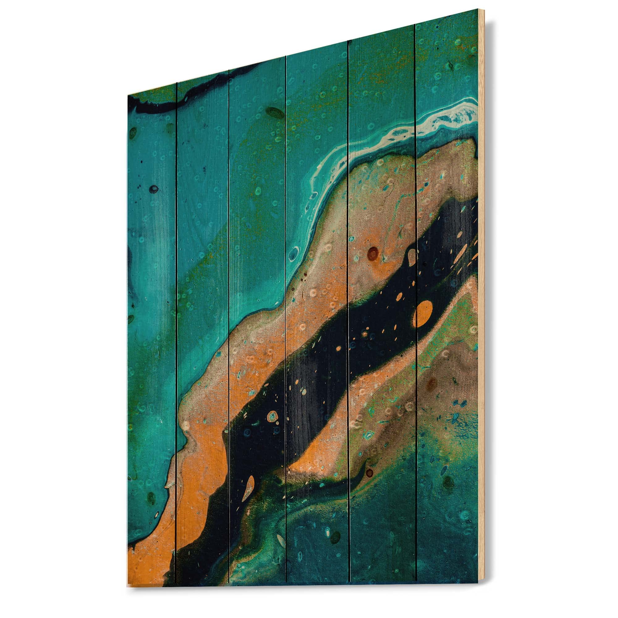 Abstract Marble Wood Wall Art - Blue & Orange Modern Decor for Living Room