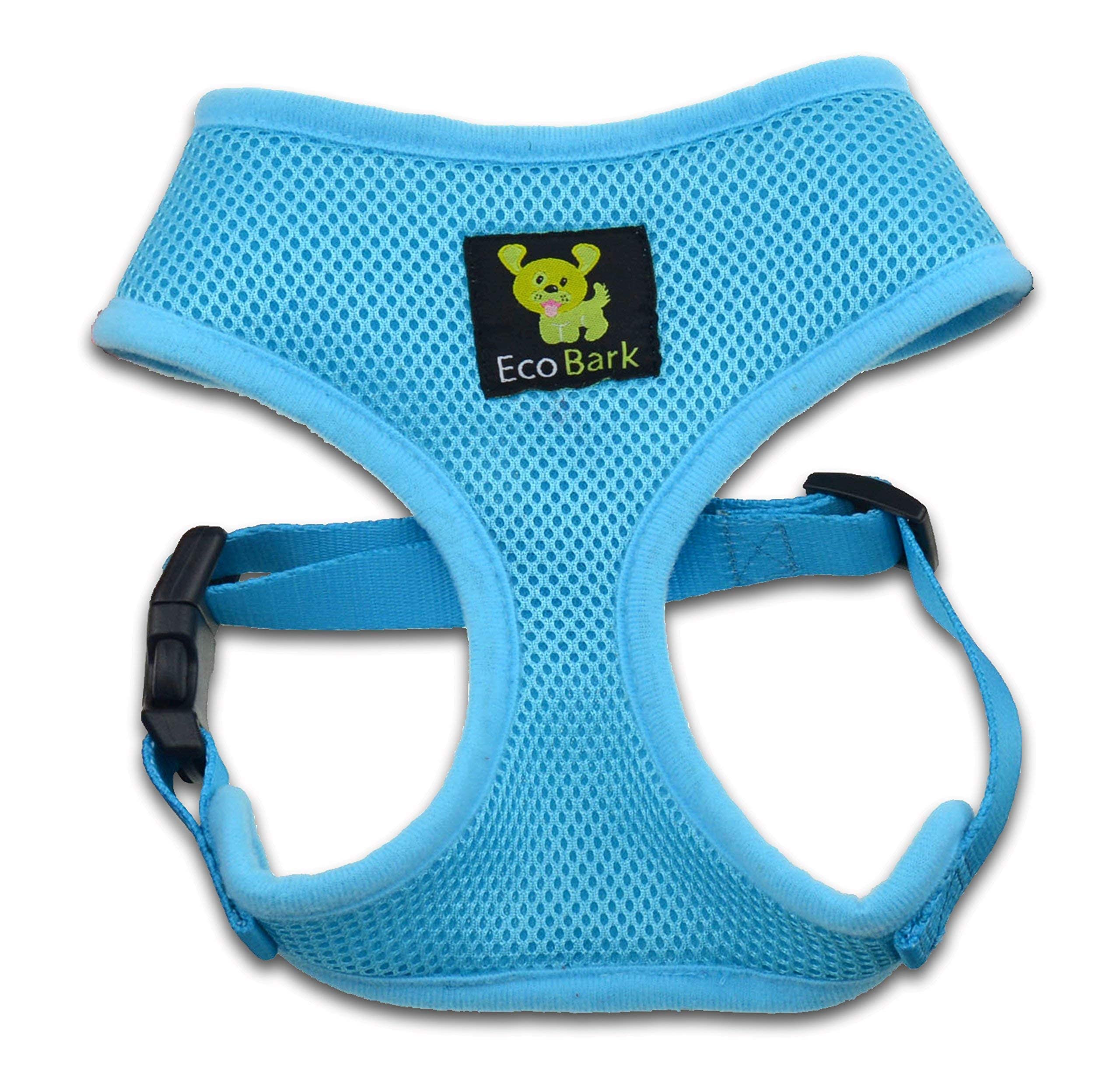 EcoBark No Pull Dog Harness - Eco-Friendly Comfortable Soft Mesh Vest for Puppies, Small & Medium Dogs - Adjustable Overhead Design - Large Size Sky Blue - Perfect for Walking, Training & Outdoor Adventures