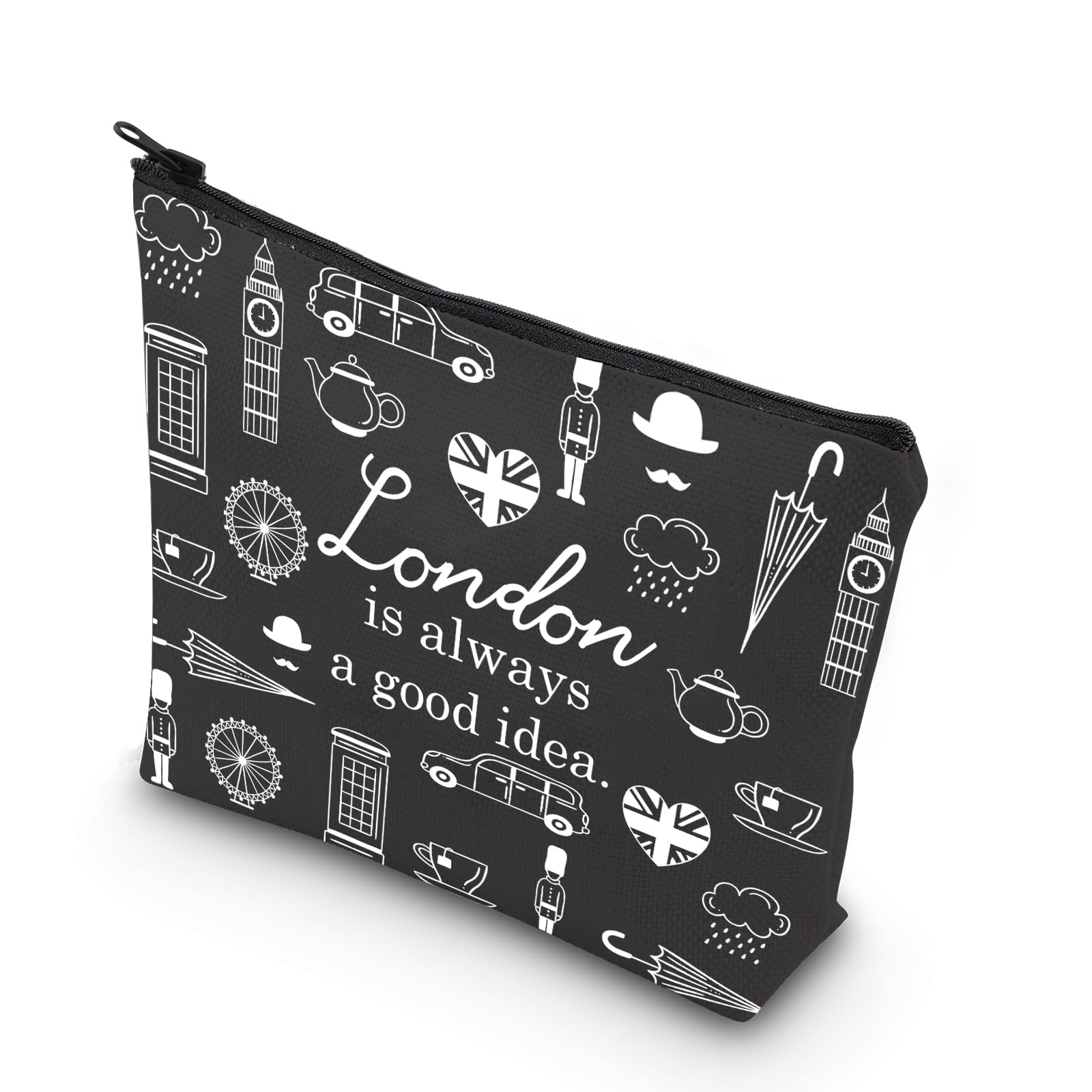 London City Skyline Zipper Pouch Makeup Bag - Travel Cosmetic Organizer for Women, Perfect for Toiletries & Accessories | London Themed Gift Idea (Black)