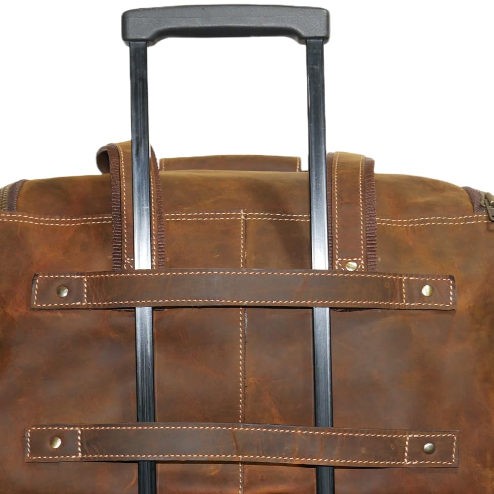Premium Genuine Leather Duffel Bag - Water-Resistant Carry-On Luggage with Adjustable Shoulder Strap & Trolley Straps - Perfect for Travel, Gym, Business Trips & Weekend Getaways