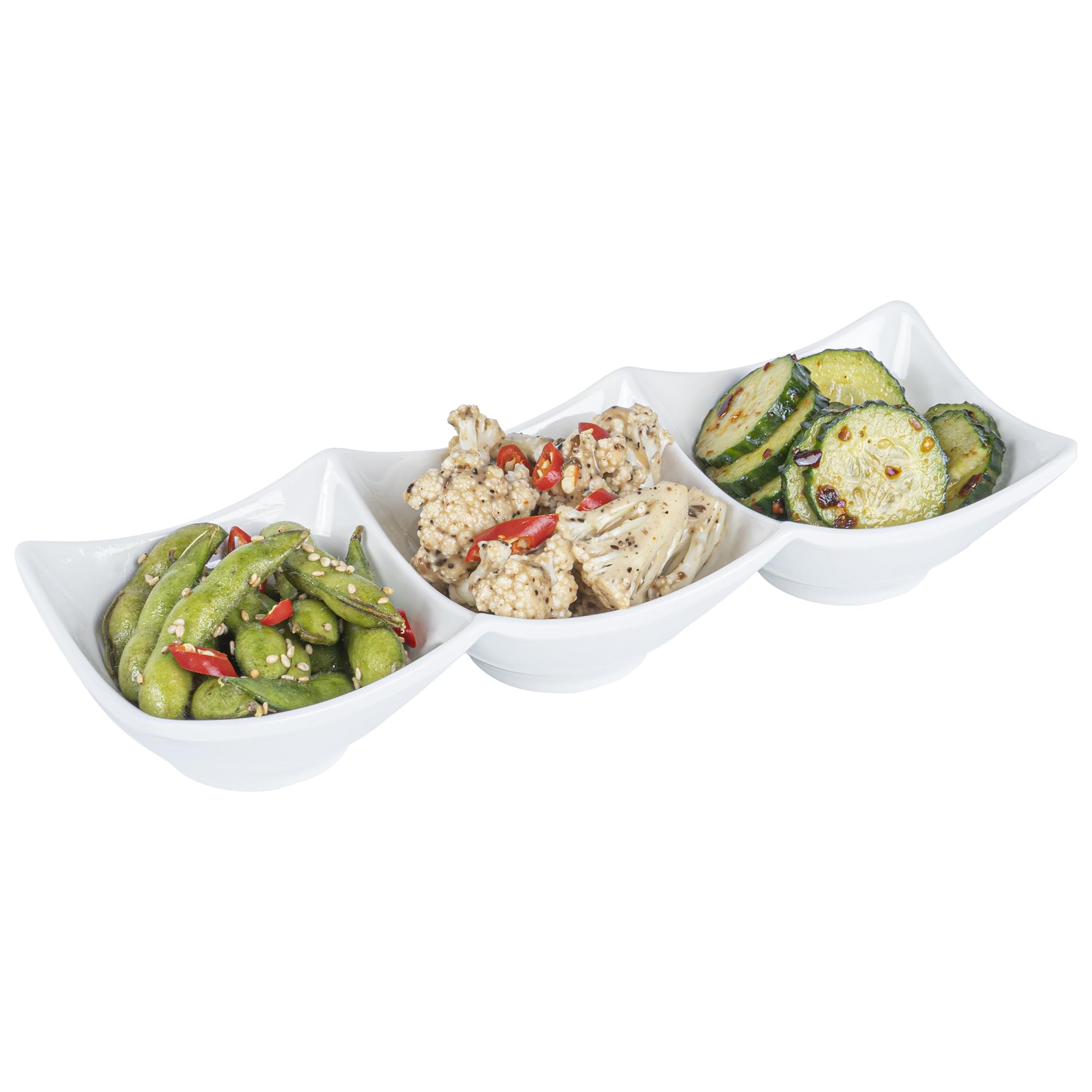 Voga 8.5 oz Square Melamine Serving Dishes - 3 Compartment Appetizer Plates for Dips, Snacks & Condiments | Durable Restaurantware for Catering, Parties & Home Entertaining