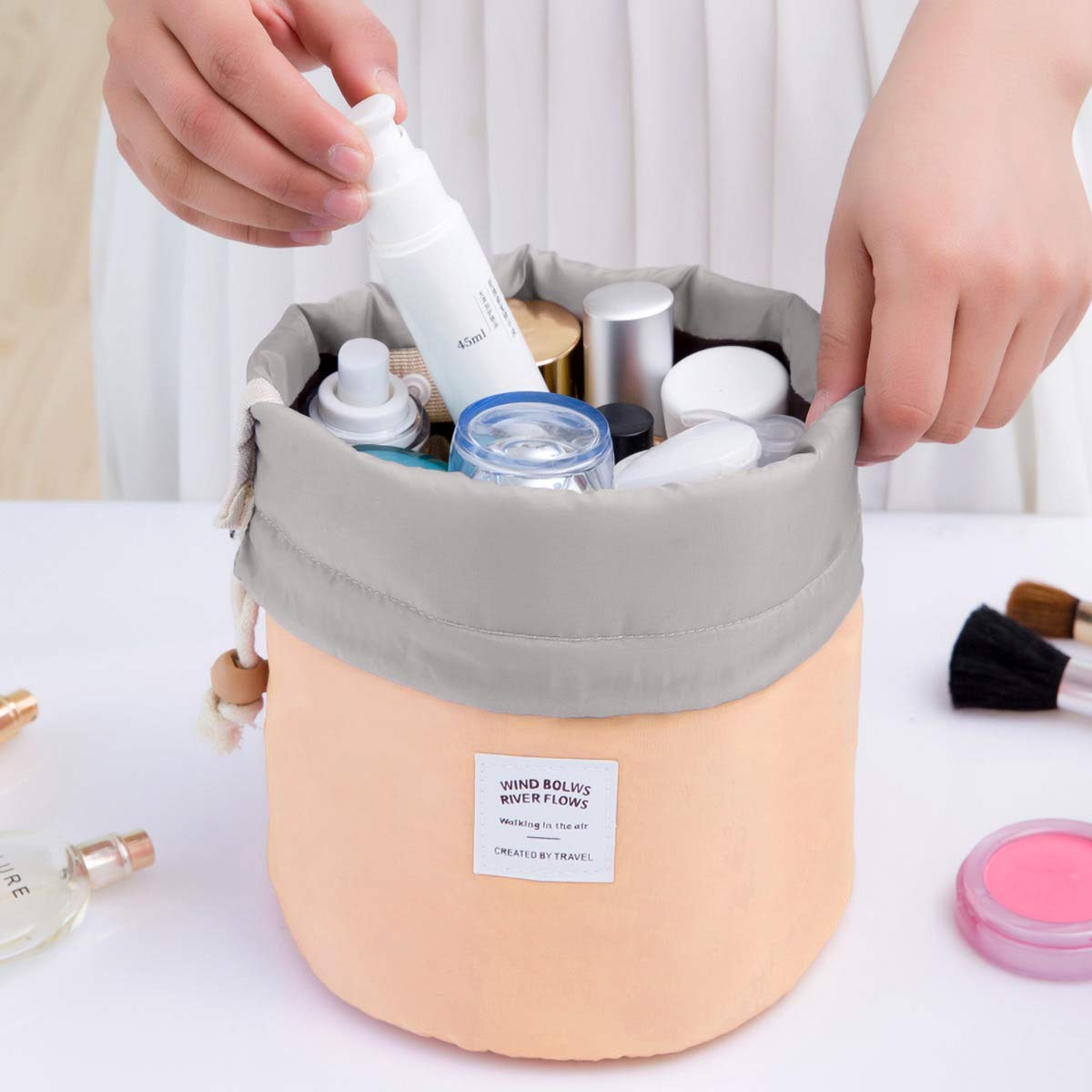 Collapsible Travel Makeup Bag - Portable Cosmetic Pouch with Inner Pockets for Toiletries & Organizing