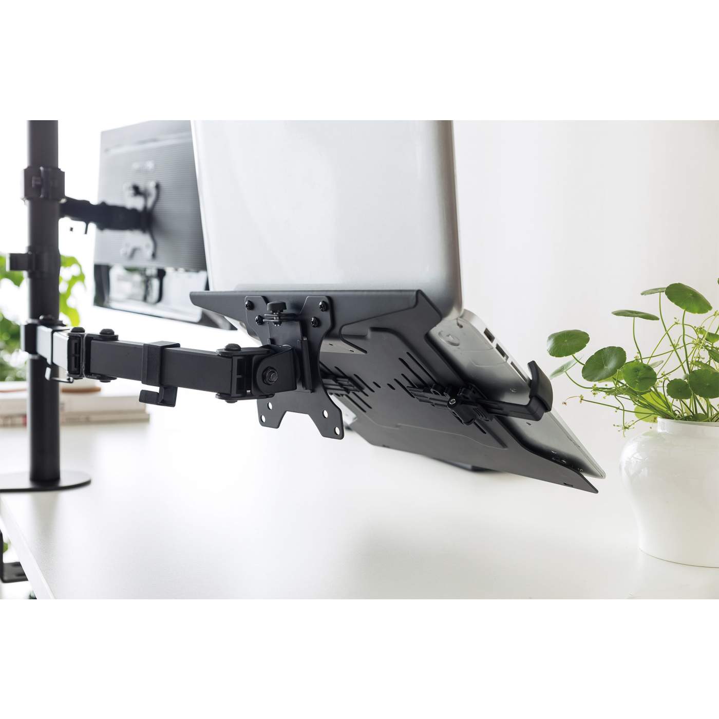 Universal Laptop VESA Mount Bracket - Adjustable Laptop Stand for Monitor Arm, Ergonomic Desk Setup for Home Office & Gaming Station
