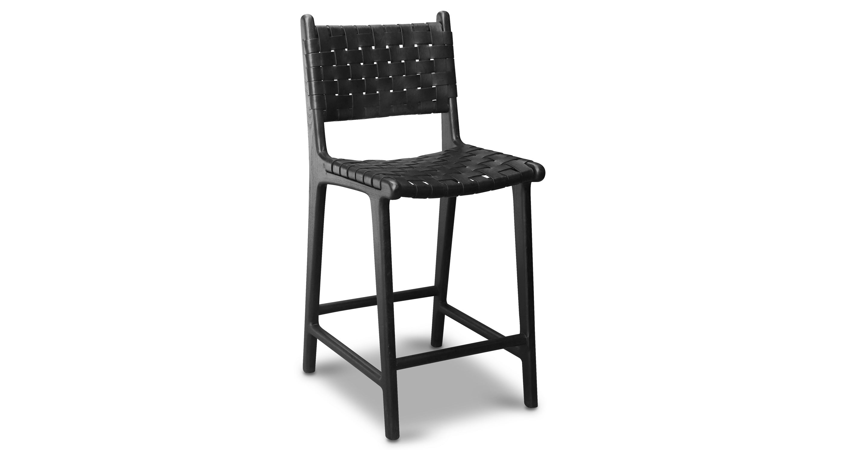 Premium Teak & Leather Counter Height Bar Stool - Modern Kitchen Island & Breakfast Nook Seating - Durable & Stylish for Home, Cafe, and Restaurant Use