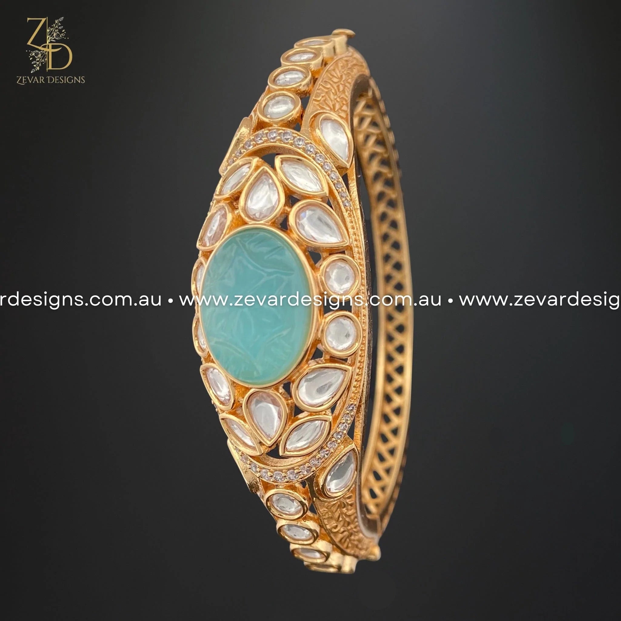 Exquisite Kundan AD Bracelet in Aqua Green - Handmade Indian Jewelry for Women - Perfect for Weddings, Parties & Festive Occasions