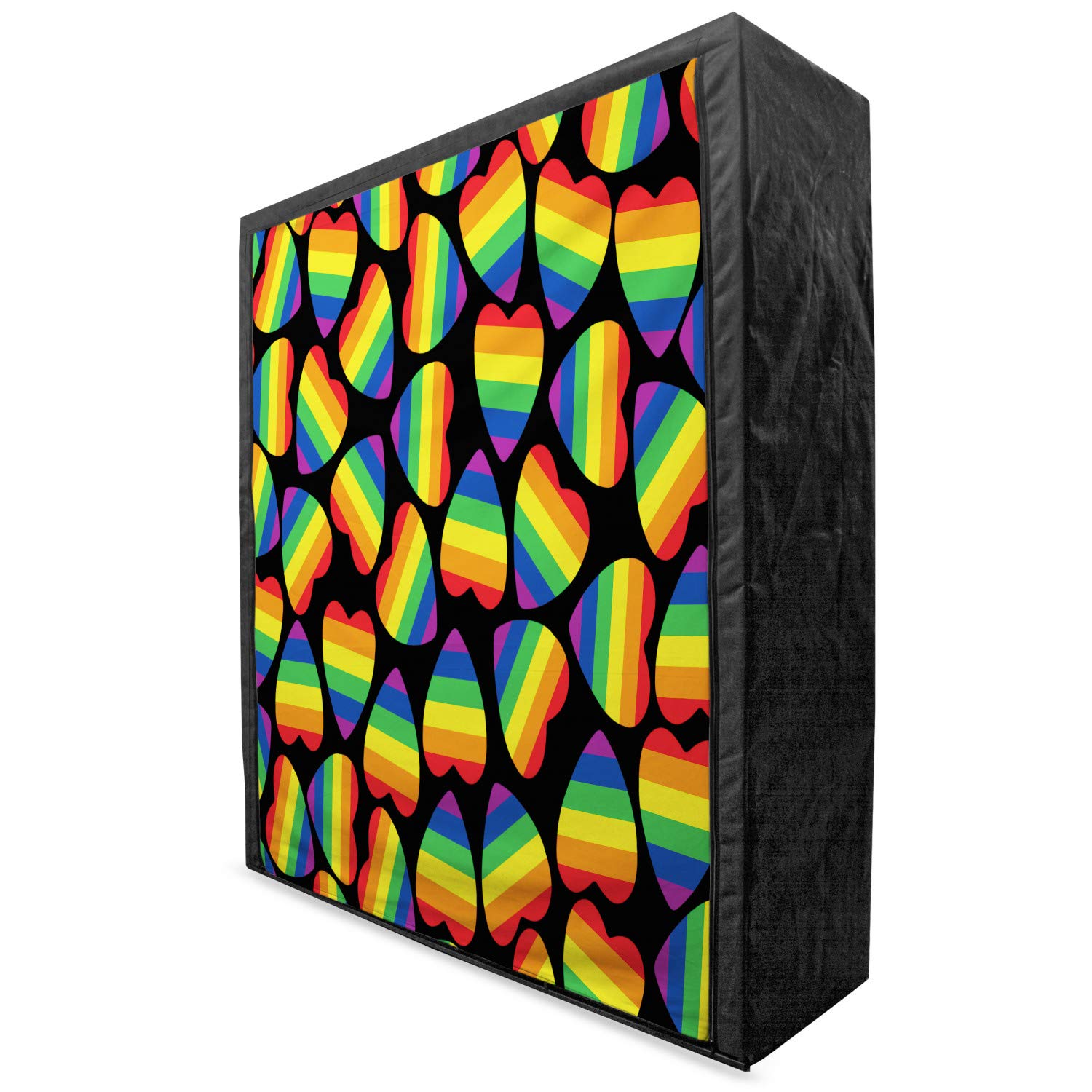 Ambesonne Pride Portable Fabric Wardrobe - Rainbow Striped Heart Print Clothing Organizer with Shelves, 59
