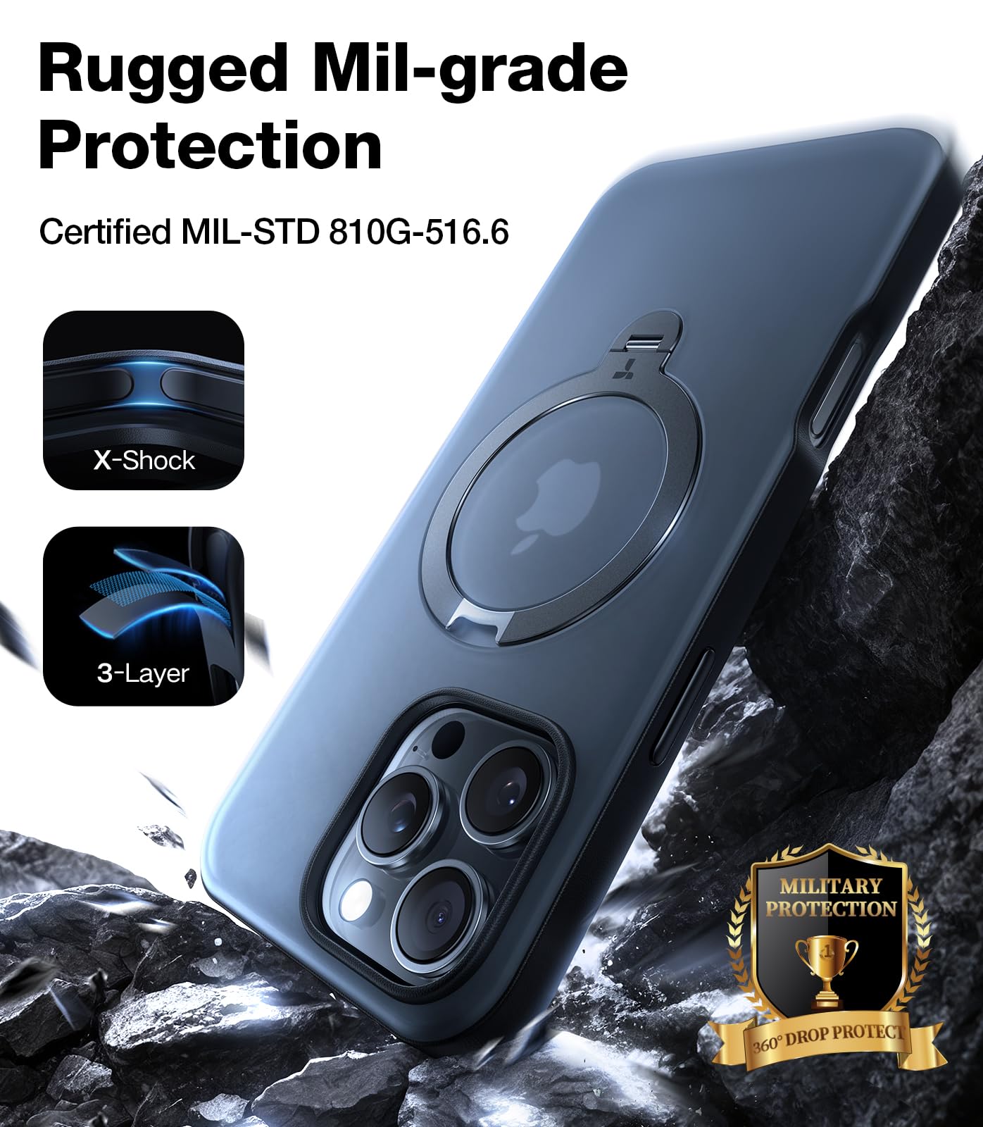 TORRAS Upgraded 360° Rotating Magnetic Stand Case for iPhone 16 Pro Max | Military-Grade Protection | Magsafe Compatible | Built-in Kickstand | 6.9 Inch Black | Perfect for Hands-Free Viewing, Video Calls & Gaming