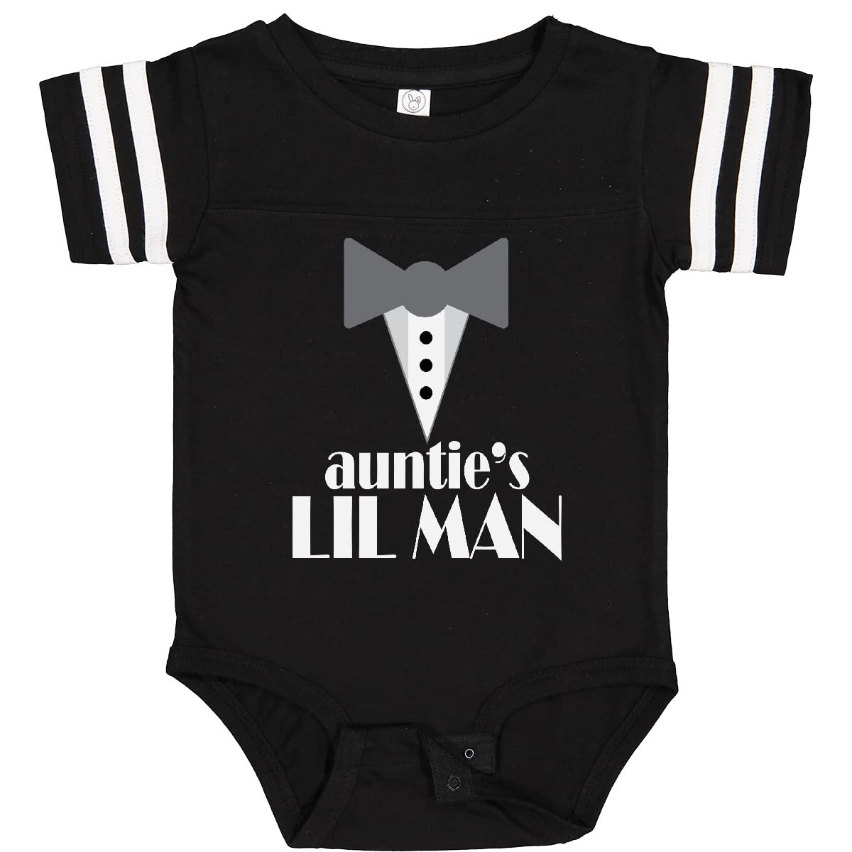 Inktastic Auntie Lil Man Tuxedo Front Baby Bodysuit - Cute Formal Outfit for Infants, Baby Shower Gift, Newborn Photo Shoot, and Special Occasions