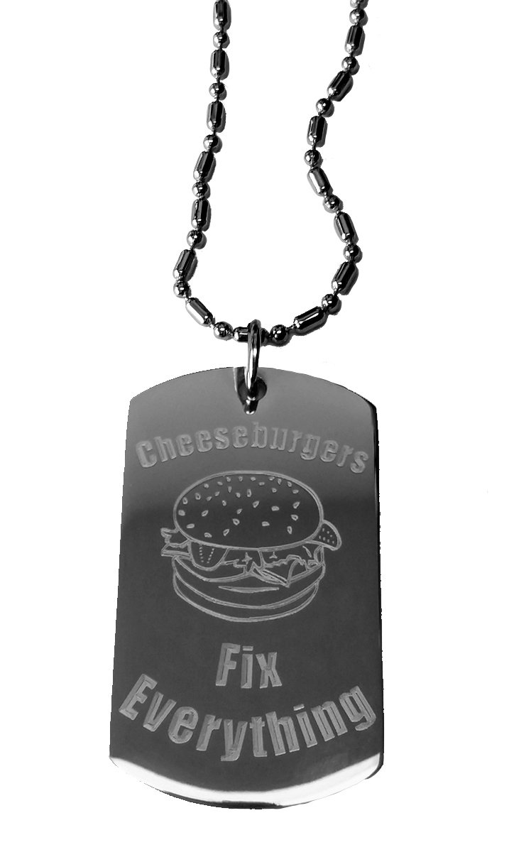 Shark Cheeseburger Luggage Metal Chain Necklace - Military Dog Tag for Men & Women | Perfect for Travel, Outdoor Adventures & Punk Fashion Accessories