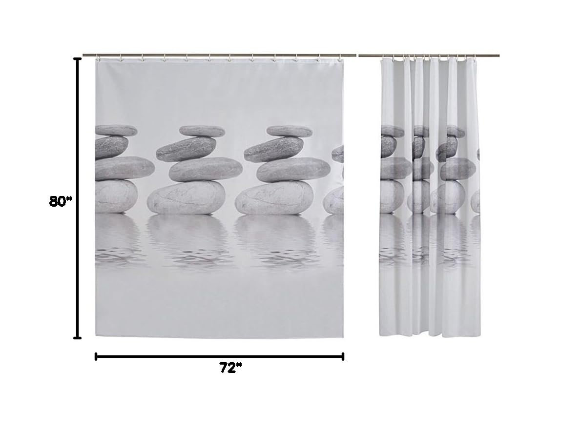 Grey Zen Stacked Stones Shower Curtain 80x72 Inches - Waterproof Bathroom Decor for Spa-Like Relaxation