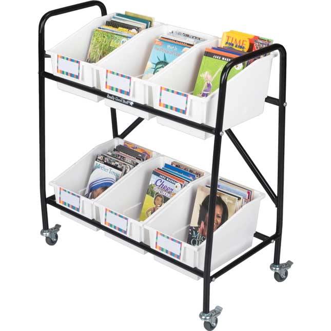 Really Good Stuff Mid-Size Mobile Storage Rack with 6 Chapter Book Bins - Rolling Classroom Organizer for Books, Toys & School Supplies - Perfect for Teachers, Homeschool & Kids' Room Organization