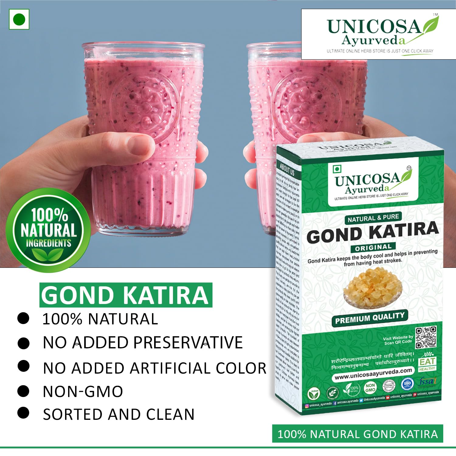 UNICOSA Pure Ayurvedic Gond Katira (Edible Tragacanth Gum) - 200g | Natural Cooling Herbal Superfood | High Nutritional Value | Perfect for Summer Drinks, Desserts & Traditional Remedies