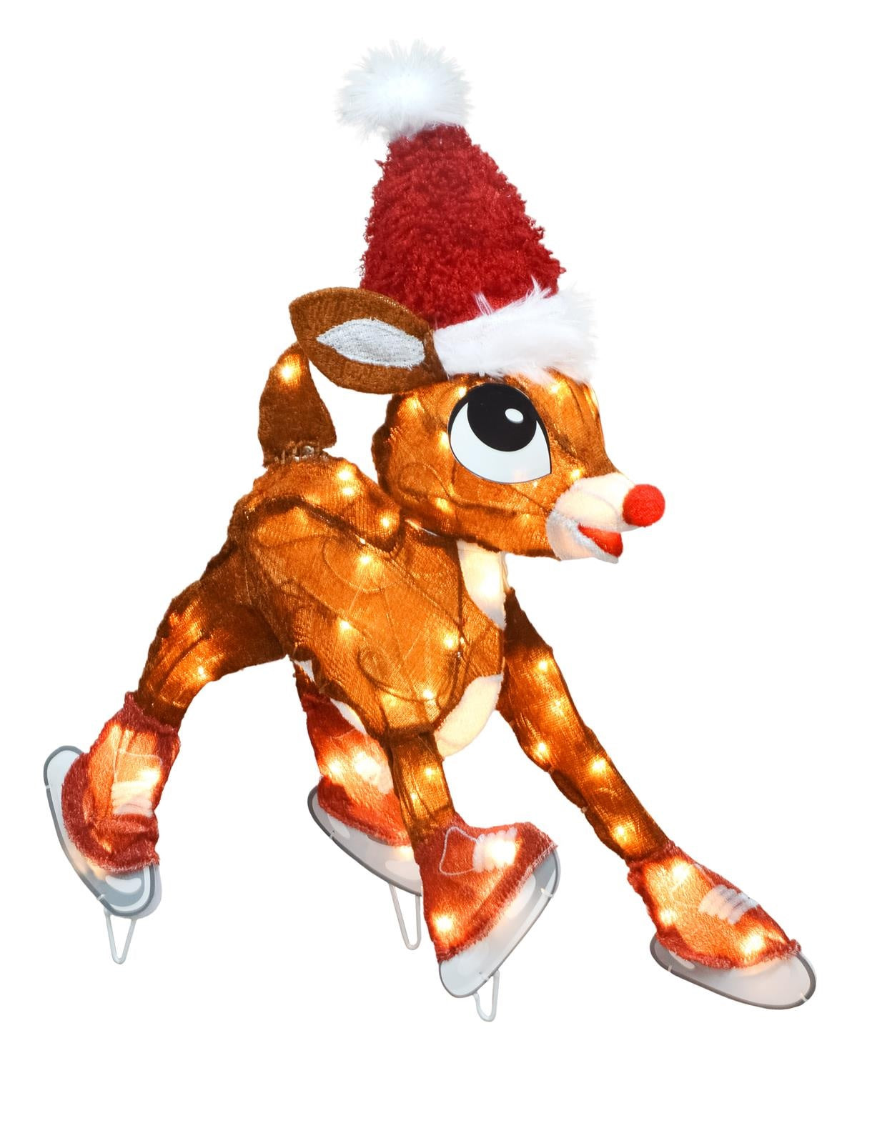 24 Rudolph the Red-Nosed Reindeer LED 3D Ice Skating Tinsel Sculpture - Christmas Decor, Holiday Home Decoration, Festive Party Centerpiece