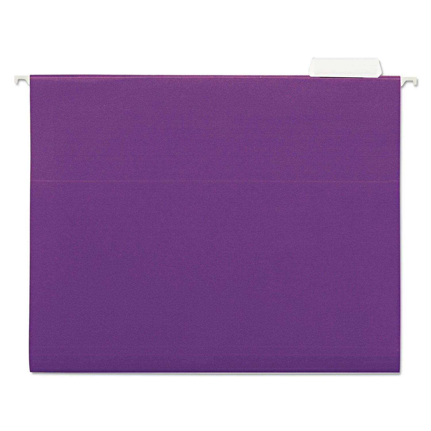 Violet 1/5 Tab Hanging File Folders - 11 Point Stock Letter Size, 25/Box | Durable Office File Organizer with Pockets for Documents | Perfect for Filing Cabinets, Home Office & School Organization