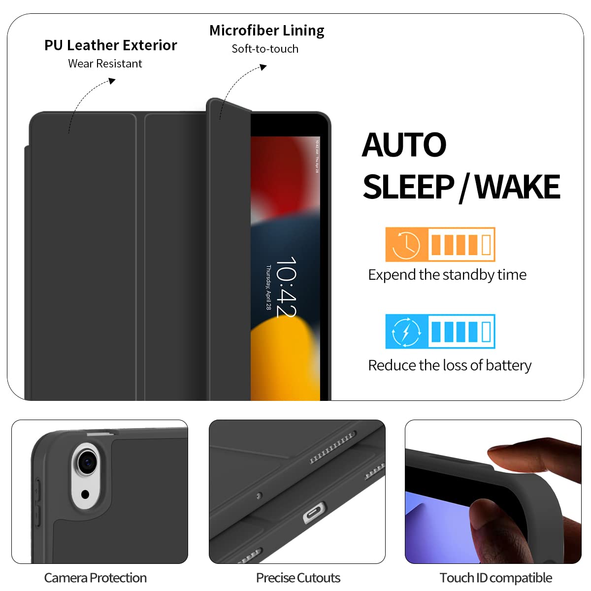 Premium Slim Trifold Stand Case for iPad Air 5th Gen (2022) & iPad Air 4th Gen (2020) 10.9 Inch - Auto Sleep/Wake, Pencil Holder & Soft TPU Back Cover - Perfect for Work, Study & Travel - Black
