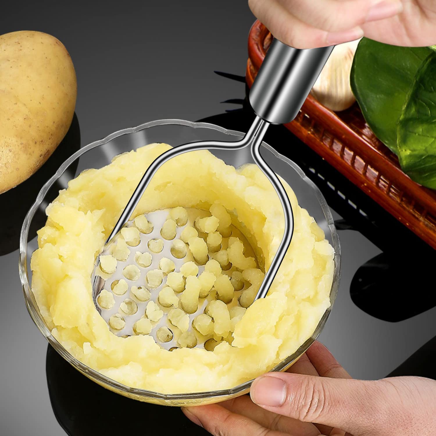 Sopito 2-Piece Stainless Steel Potato Masher & Ricer - Heavy Duty Kitchen Tool for Mashing Potatoes, Vegetables, Fruits & Baby Food - Perfect for Homemade Purees, Soups & Baking