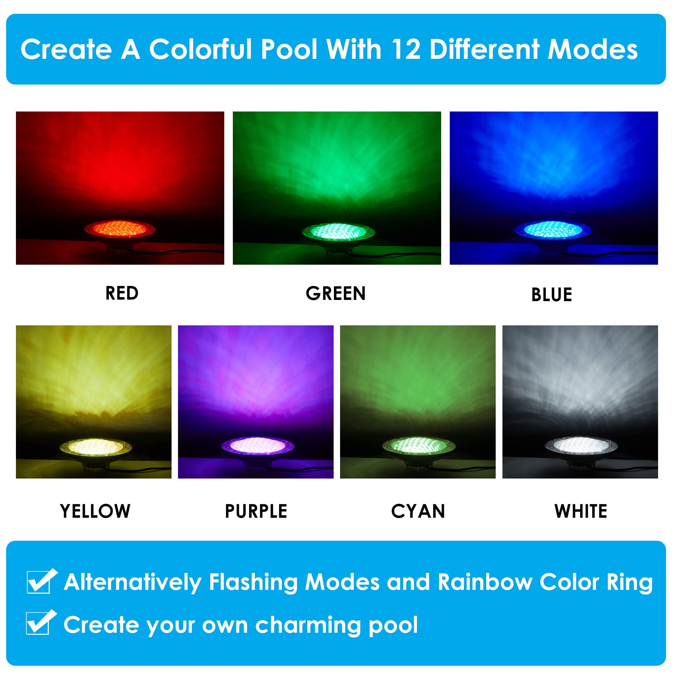 HQUA PN01DC 120V AC LED RGBW Color Changing Inground Pool Light - 35W 3000lm - Perfect for Swimming Pools, Spas, and Outdoor Water Features