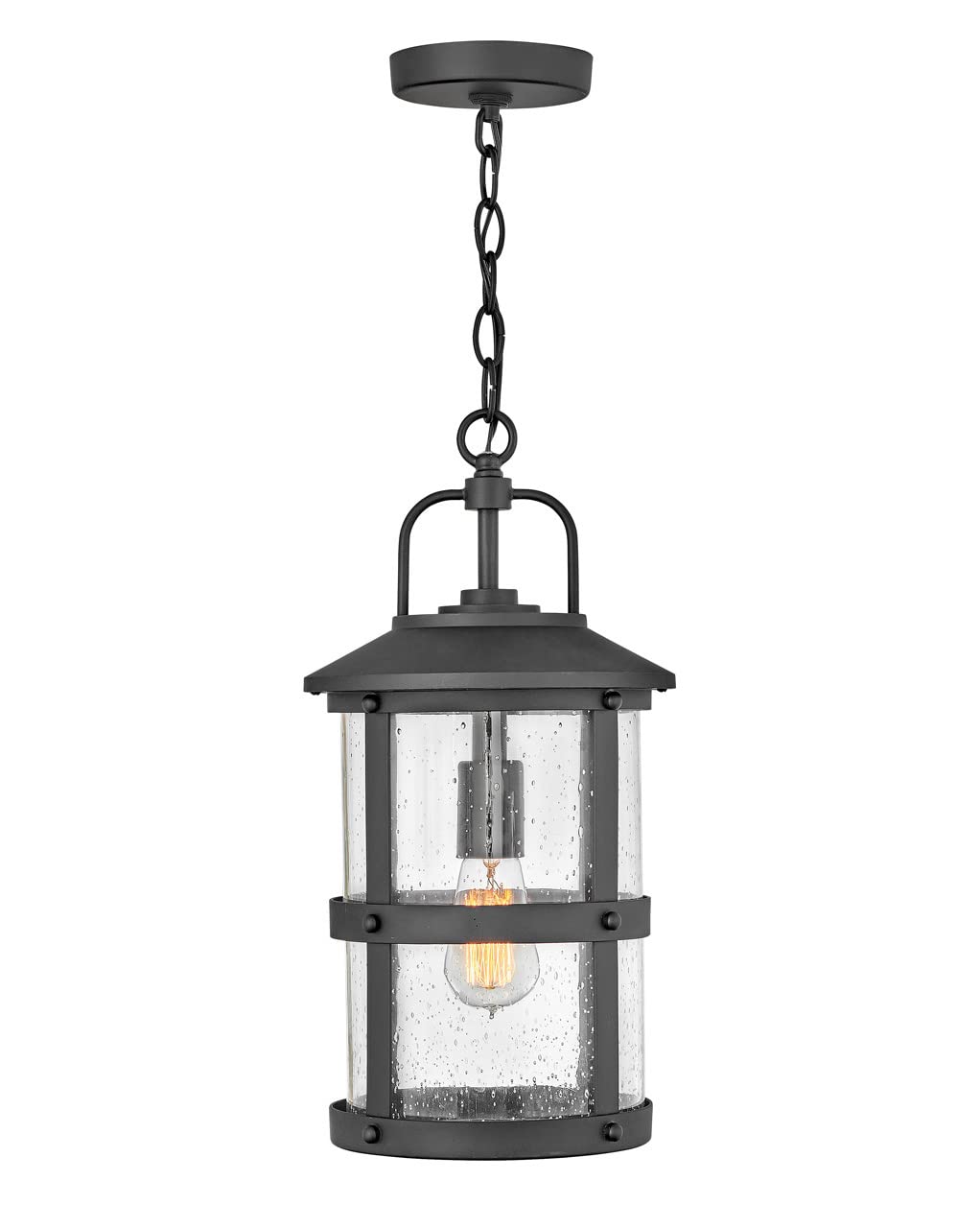 Hinkley Lakehouse Collection Black Outdoor Hanging Lantern with Clear Seedy Glass - Medium One Light Fixture for Porch, Patio, Garden & Entryway Lighting