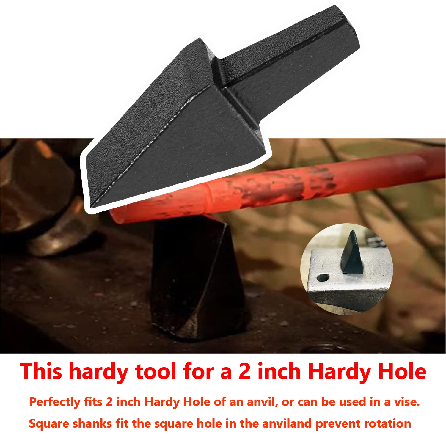 2'' Shank Blacksmith Anvil Hot Cut Hardy Tool - Heavy Duty Forging & Metal Cutting Tool for 2 Inch Hardy Hole or Vise Use - Perfect for Blacksmithing, Knife Making & Metalworking (Black)